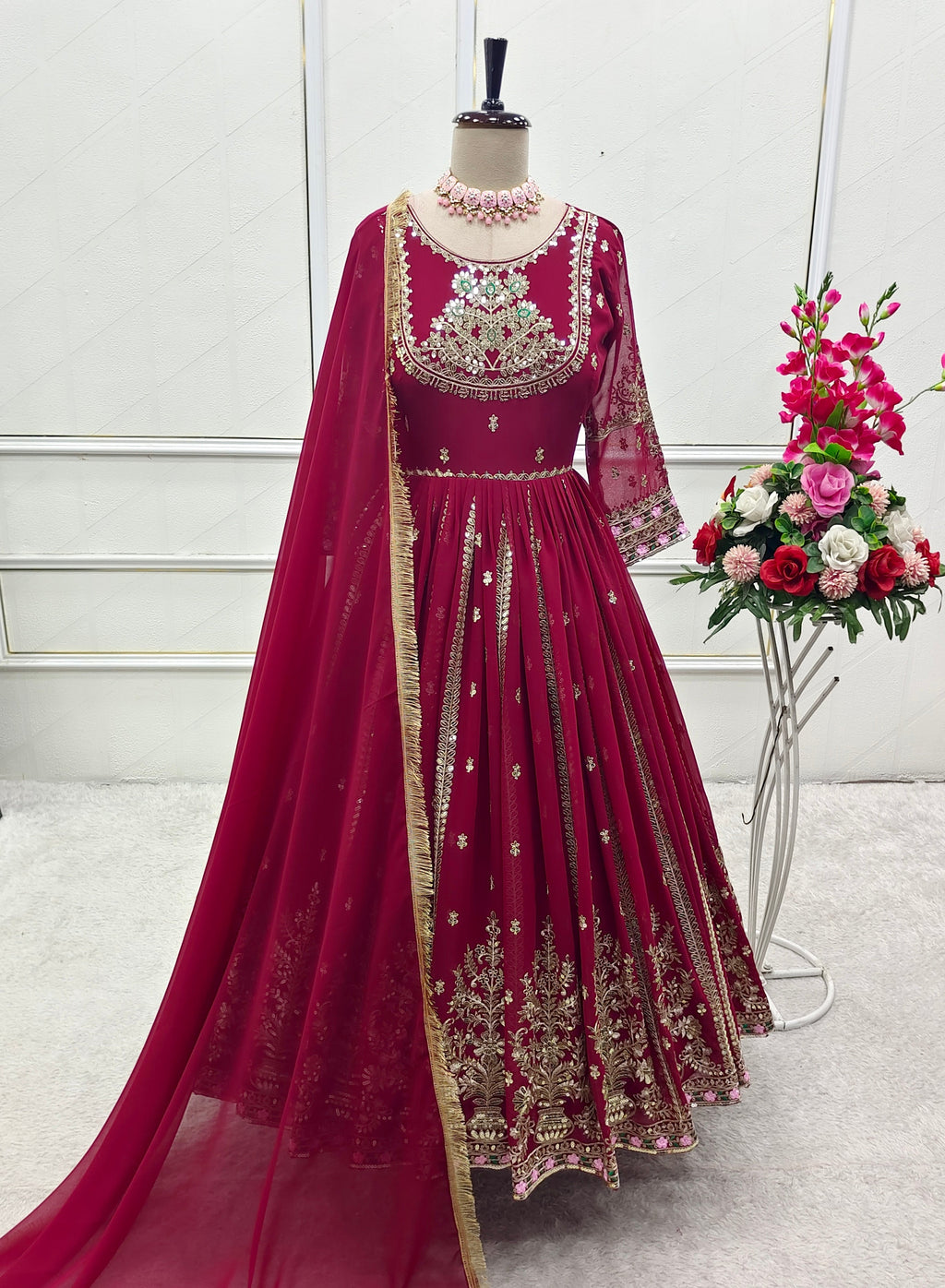 Designer Gown -Pent And Dupatta With Embroidery Sequence Work