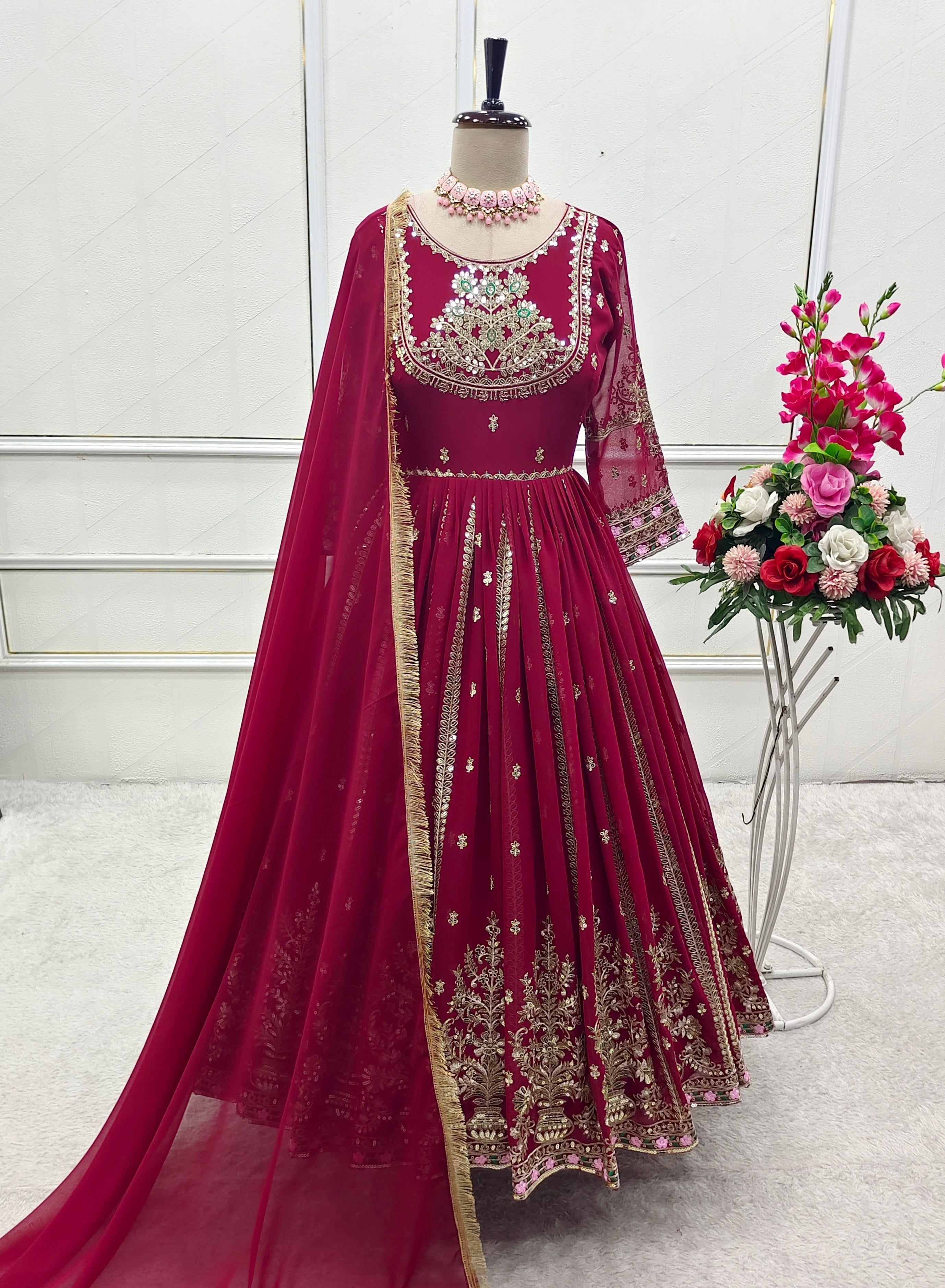 Designer Gown -Pent And Dupatta With Embroidery Sequence Work