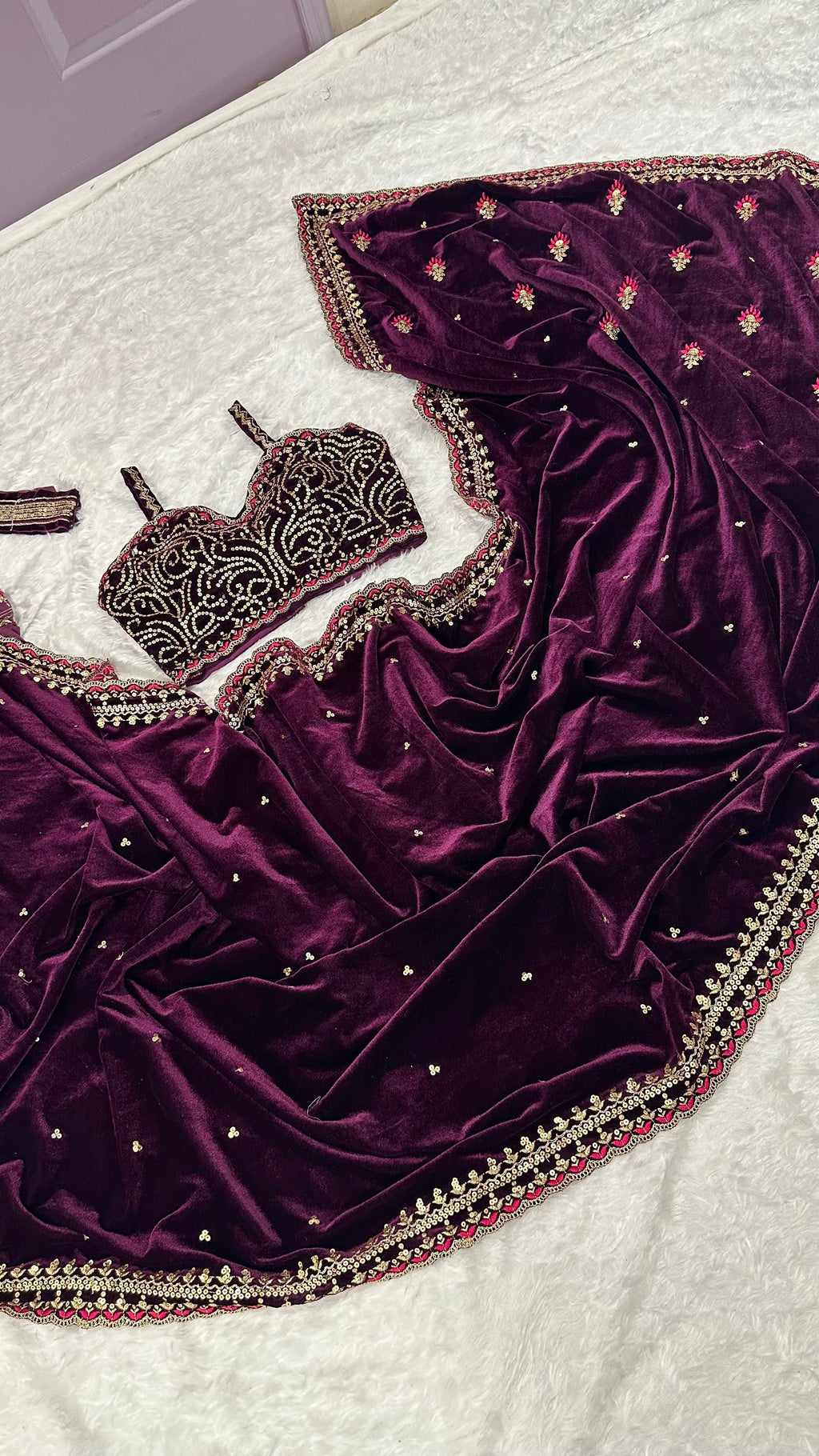 Party Wear Beautiful Saree With Sequence, Dori & Thread Work