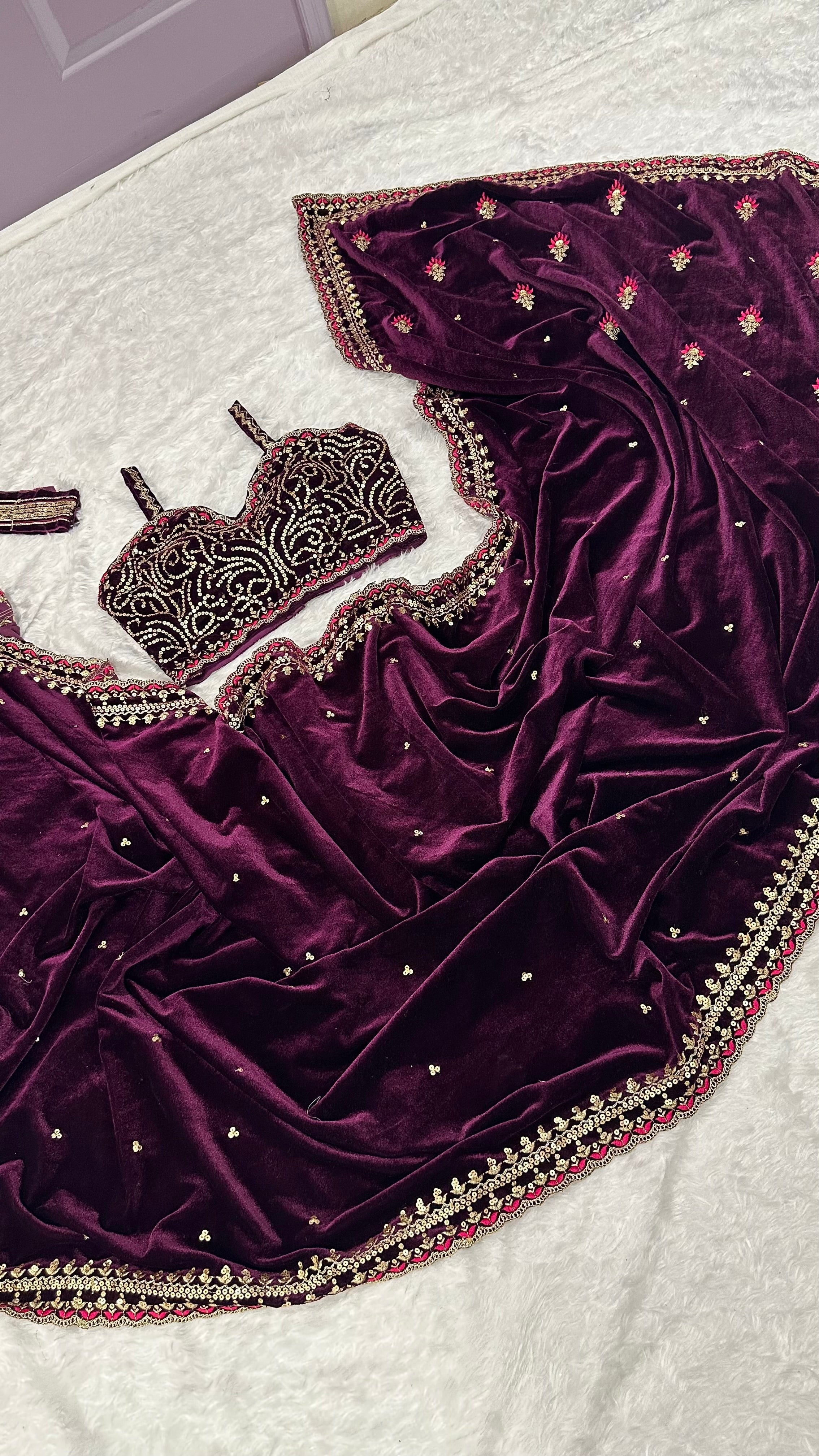 Party Wear Beautiful Saree With Sequence, Dori & Thread Work
