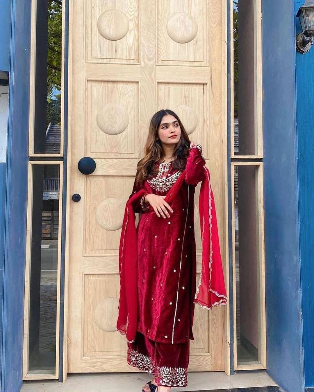 Fancy Wedding Wear Top Bottom & Dupatta With Embroidery Work