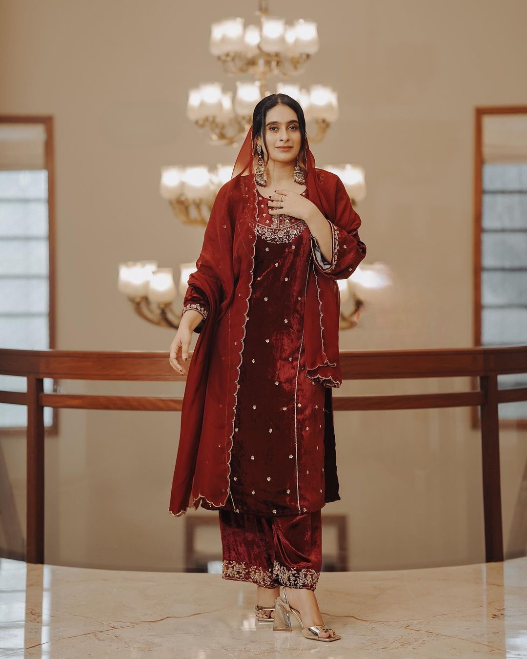 Fancy Wedding Wear Top Bottom & Dupatta With Embroidery Work
