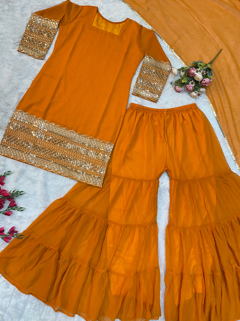 Beautiful Party Wear Look Top And Plazzo With Fancy Dupatta