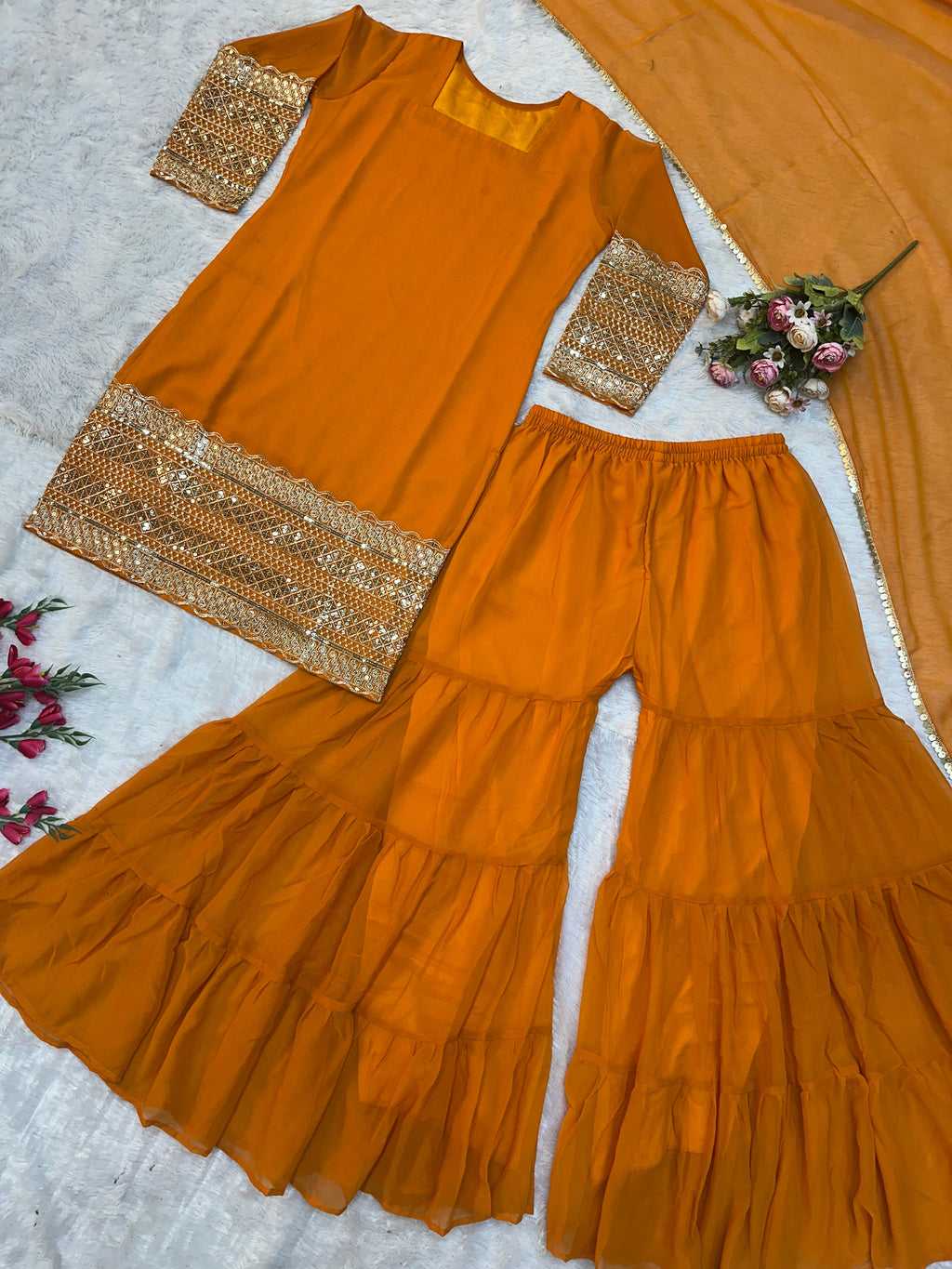 Beautiful Party Wear Look Top And Plazzo With Fancy Dupatta