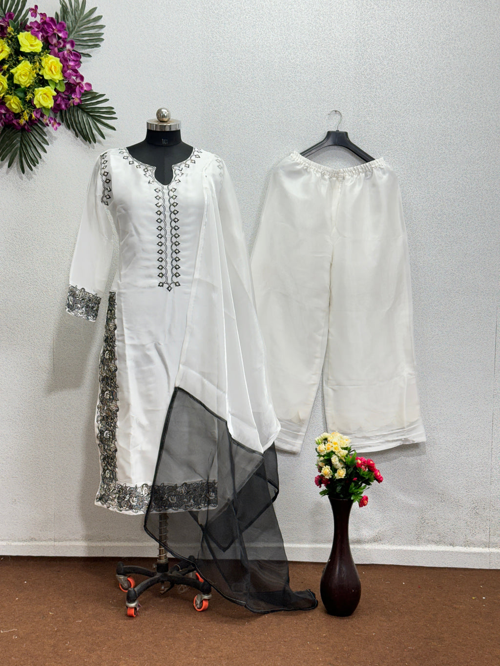 Beautiful Party Wear Top And Plazzo With Fancy Dupatta