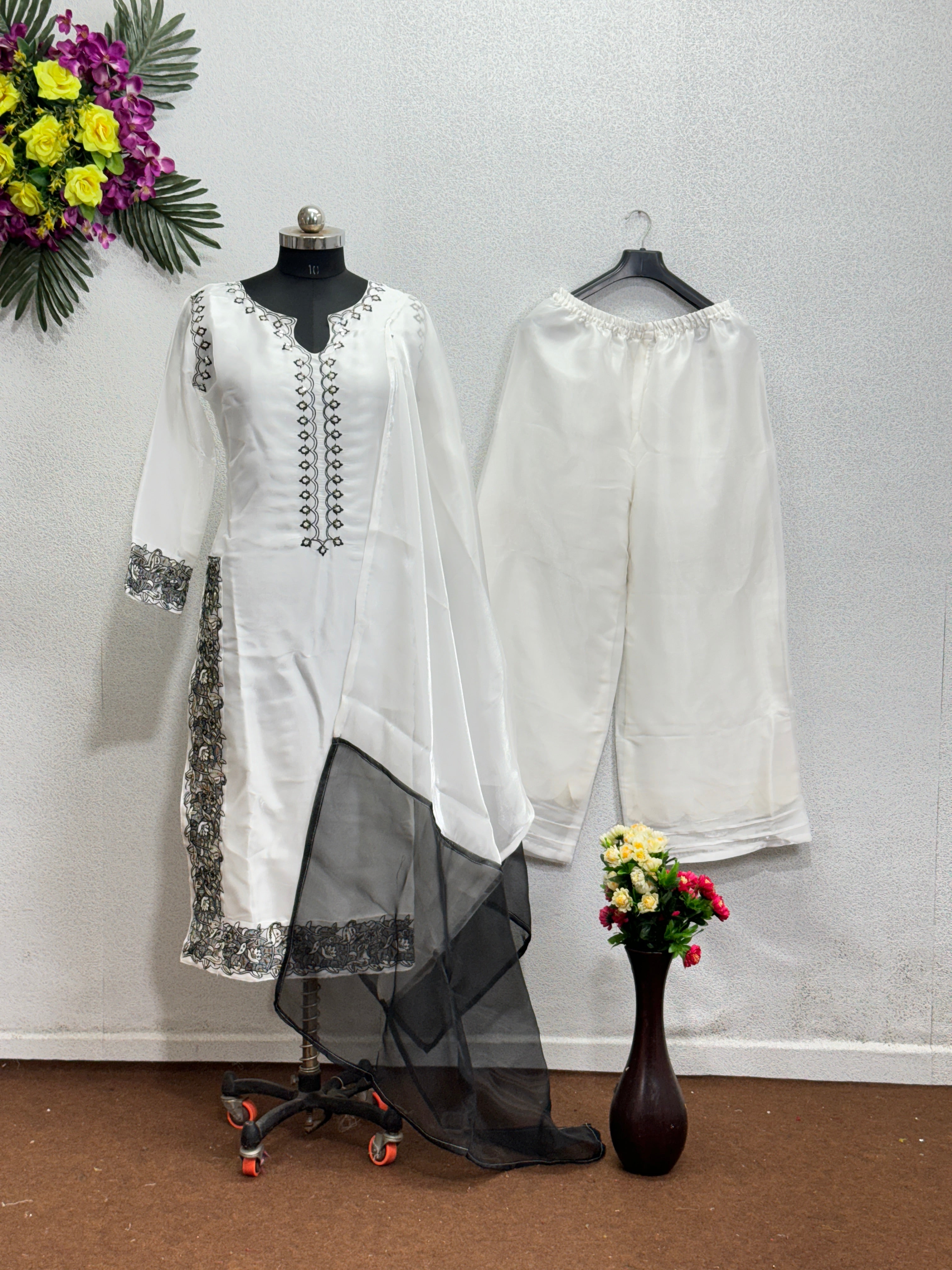 Beautiful Party Wear Top And Plazzo With Fancy Dupatta