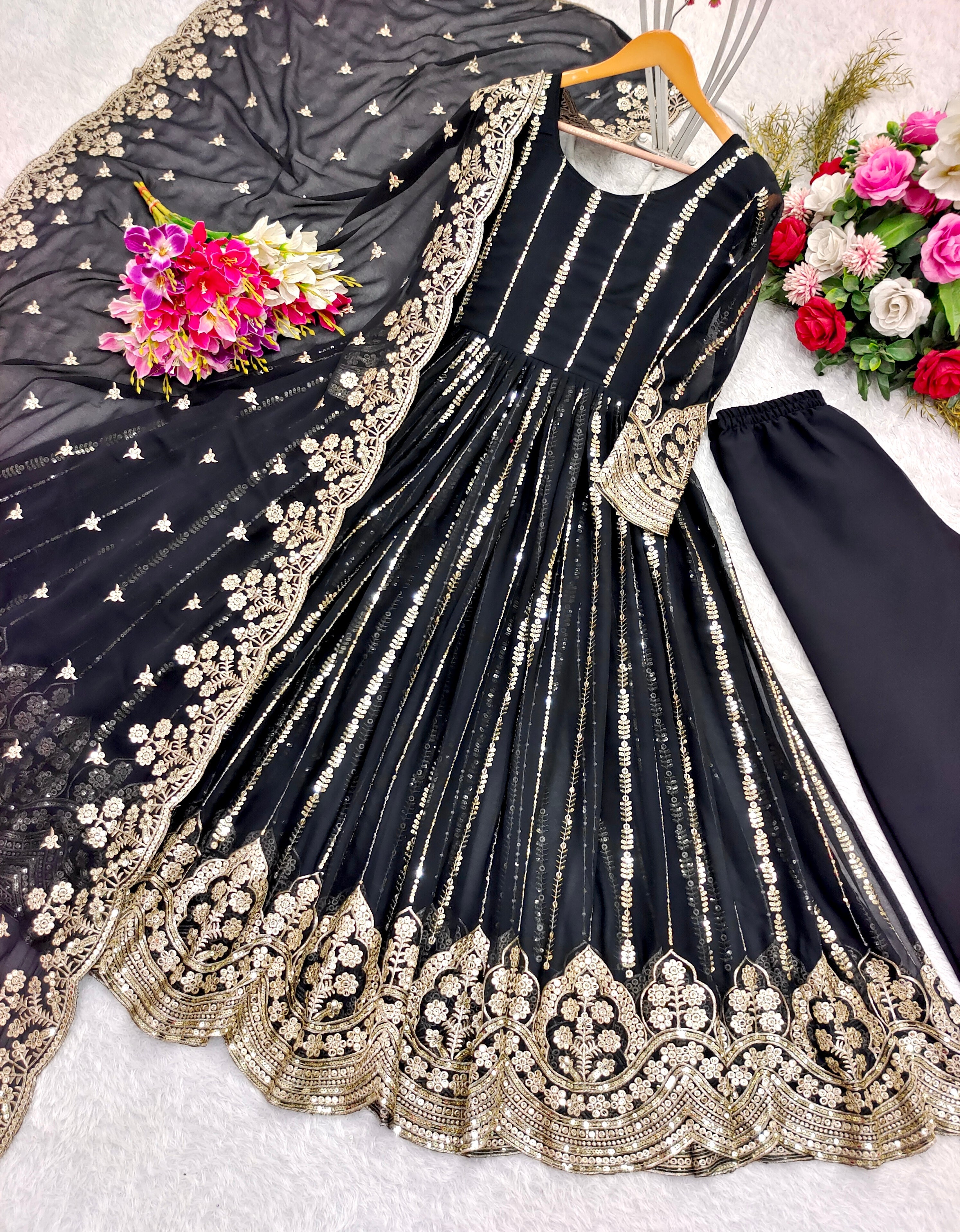 Beautiful Party Wear Naira Cut Gown-Pent Dupatta