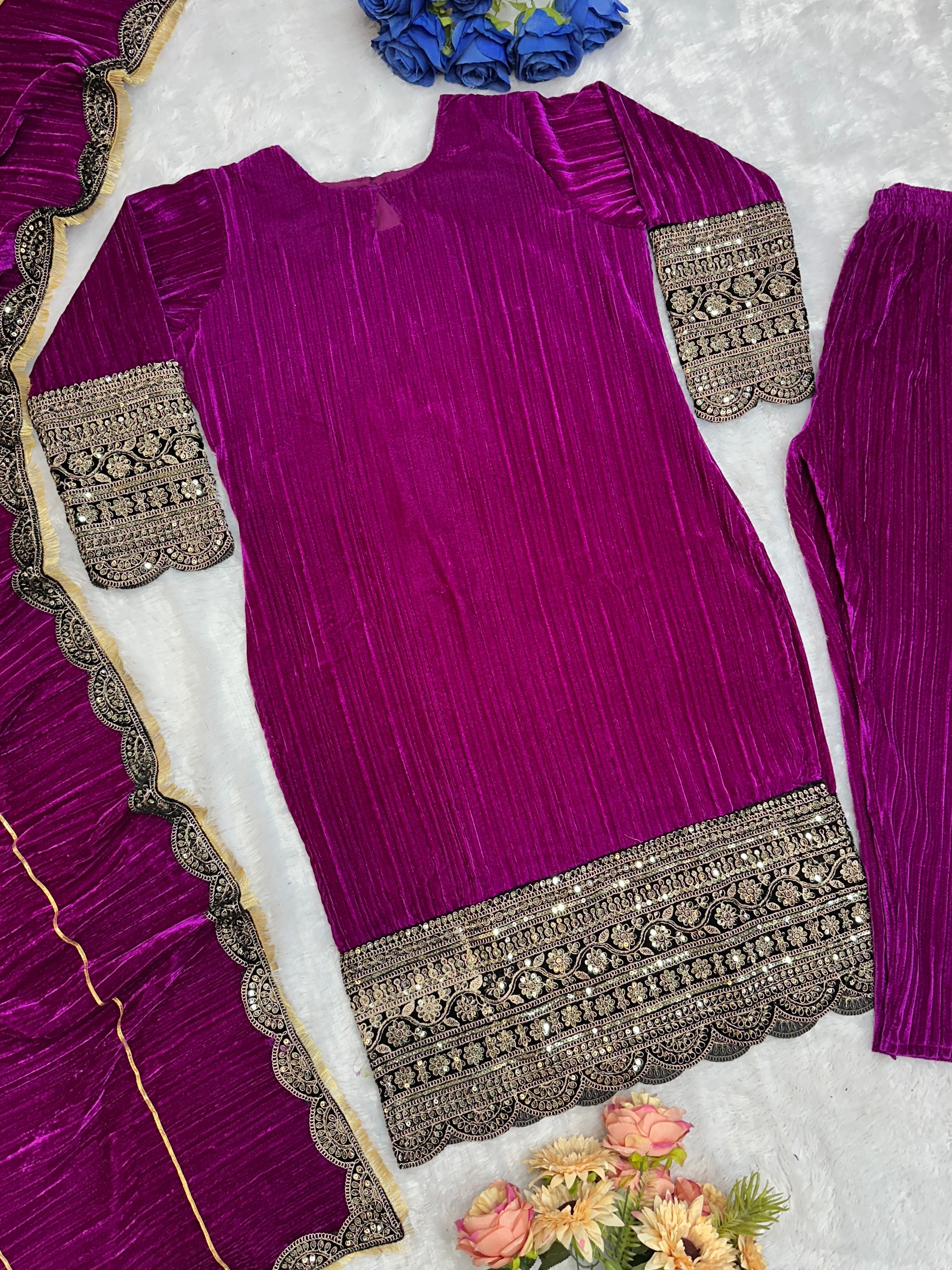 डिज़ाइनर पार्टी वियर टॉप बॉटम और दुपट्टा