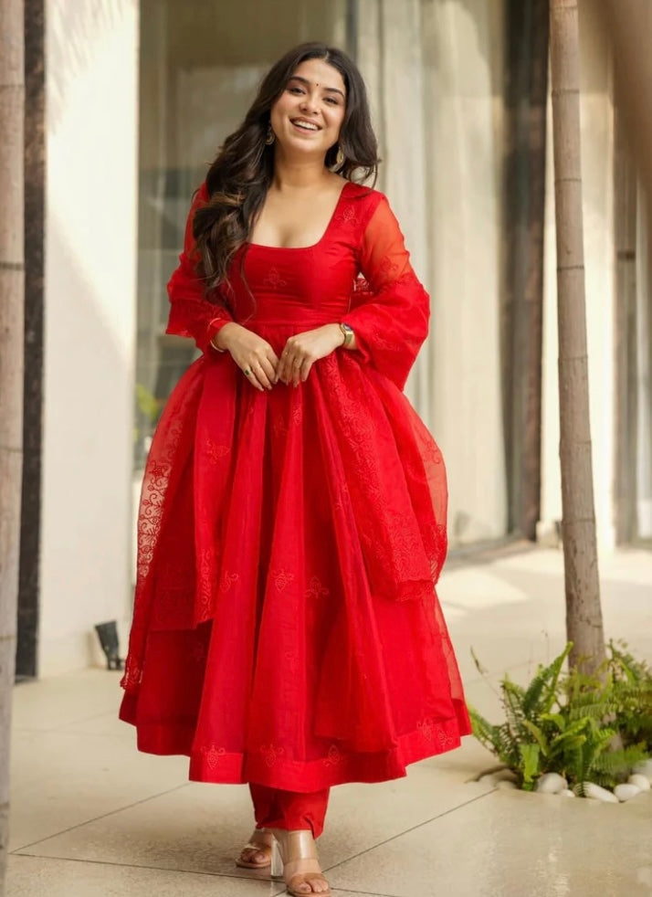 Beautiful Party Wear Anarkali Gown Pent And Dupatta