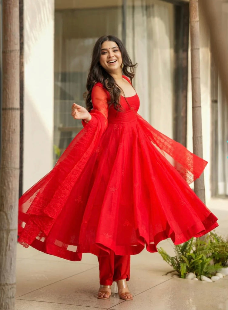 Beautiful Party Wear Anarkali Gown Pent And Dupatta