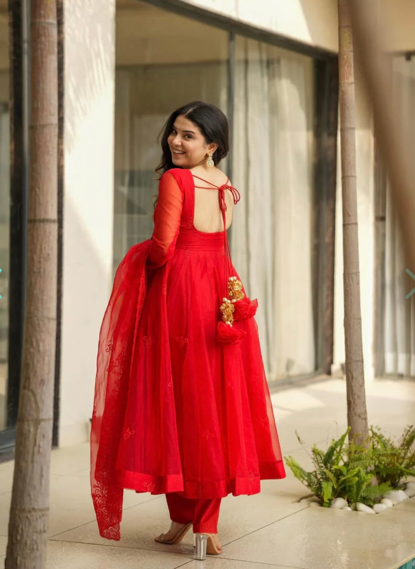 Beautiful Party Wear Anarkali Gown Pent And Dupatta