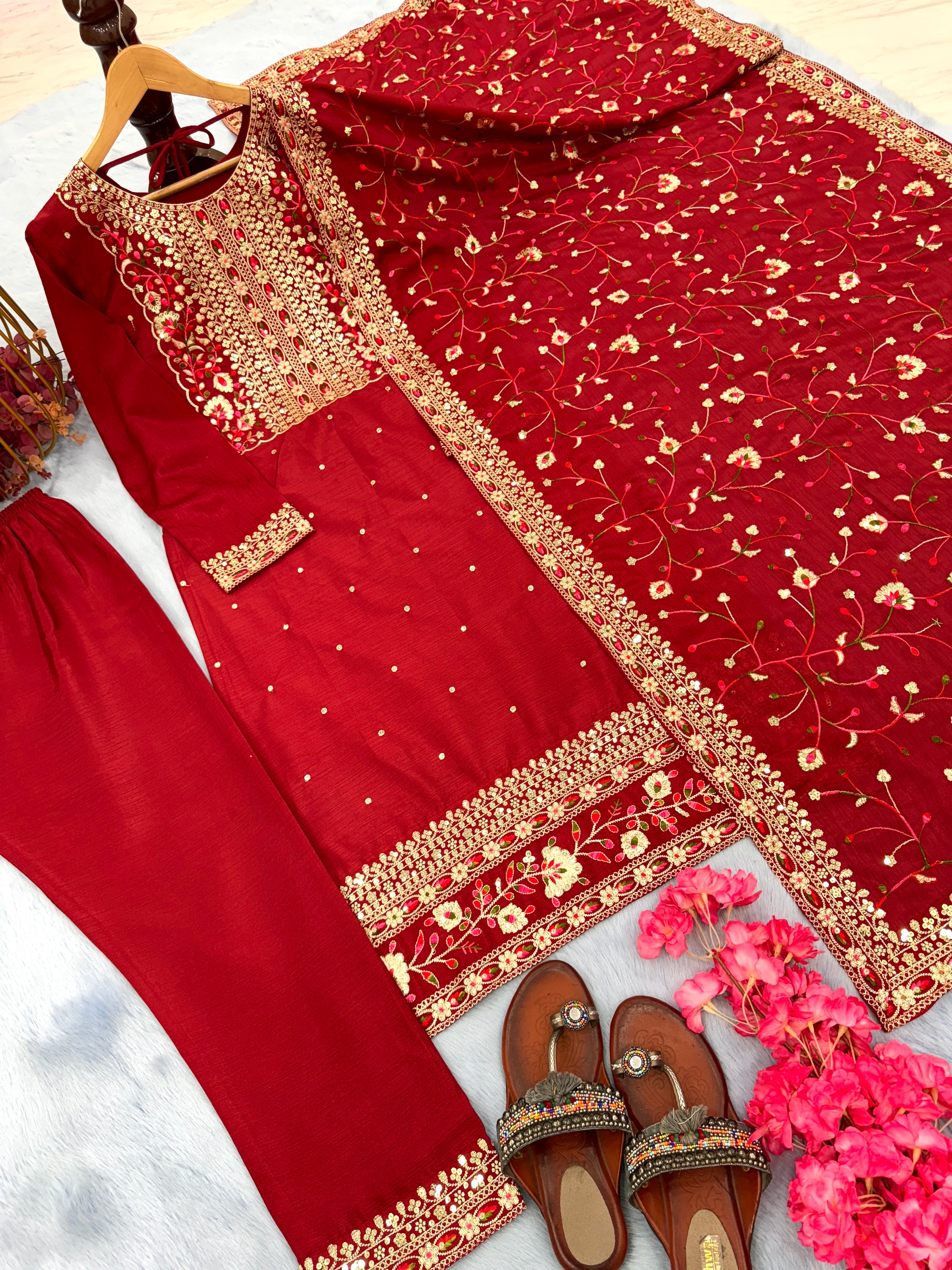 Designer Party Wear Look Top Bottom & Dupatta Set