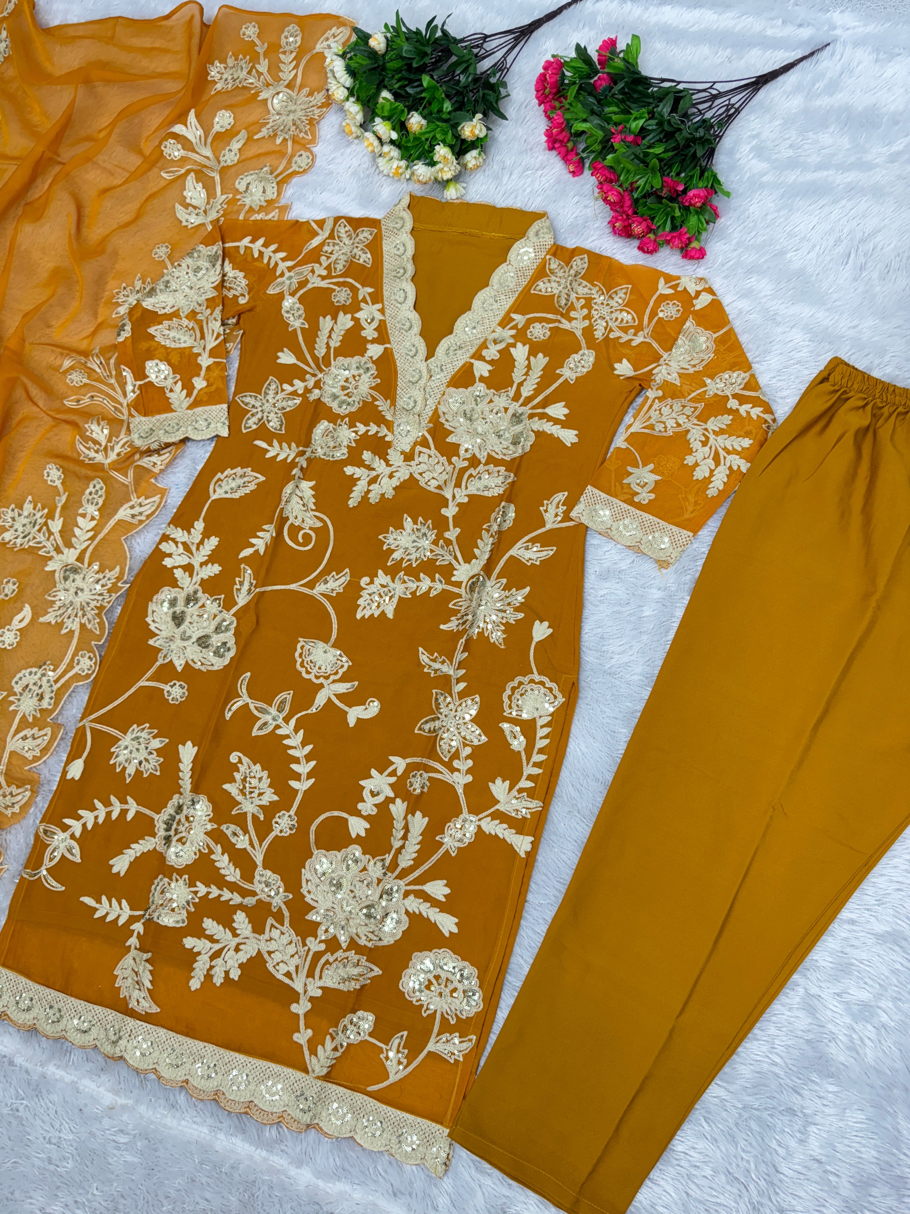 Designer Party Wear Suit Pent And Dupatta With Sequence Work