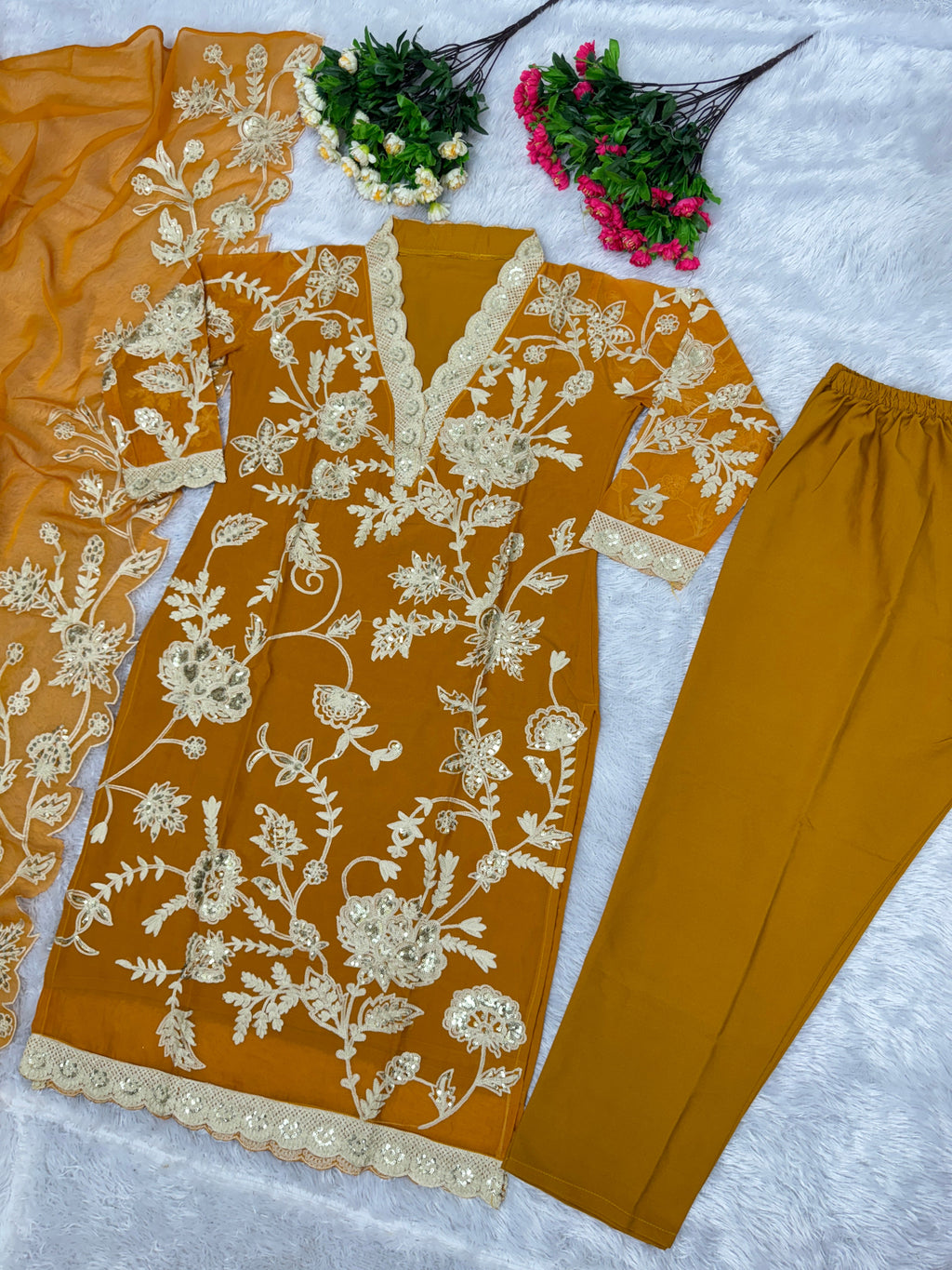 Designer Party Wear Suit Pent And Dupatta With Sequence Work