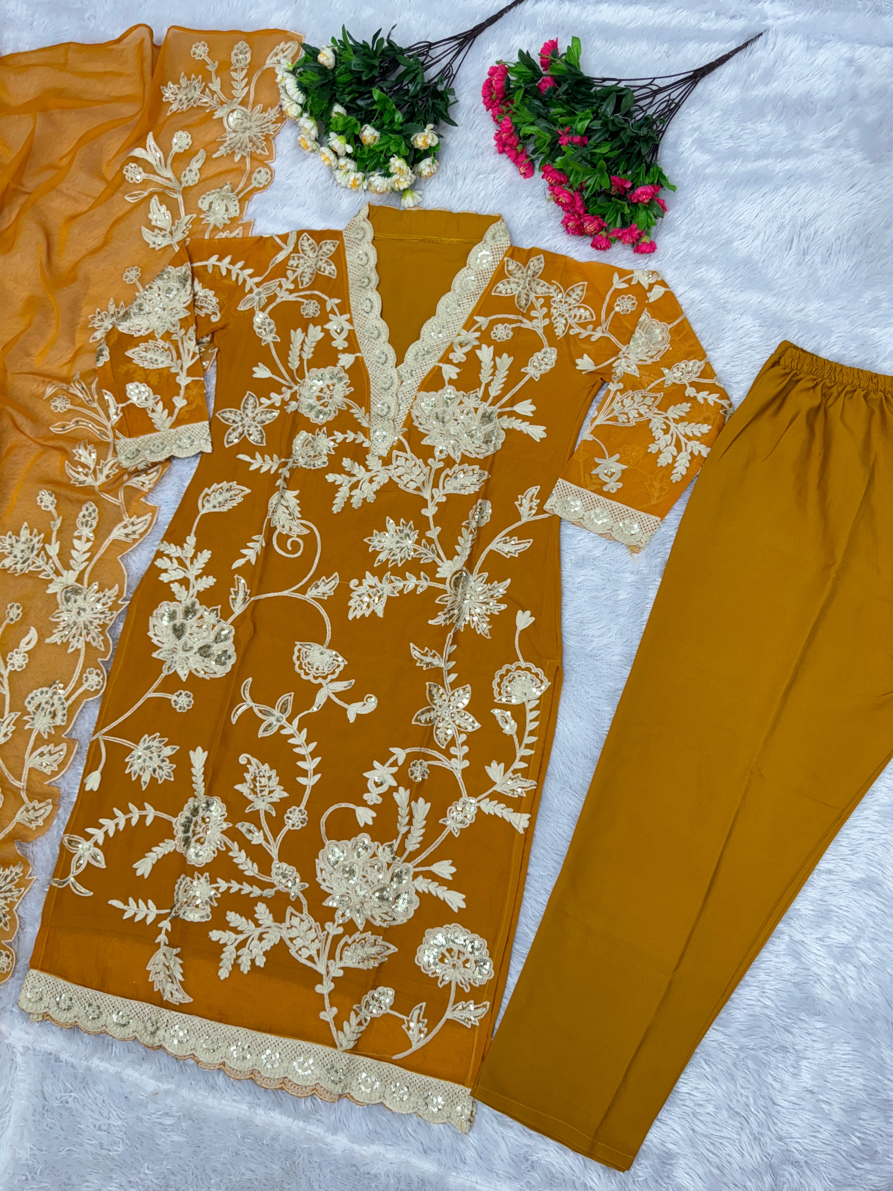 Designer Party Wear Suit Pent And Dupatta With Sequence Work