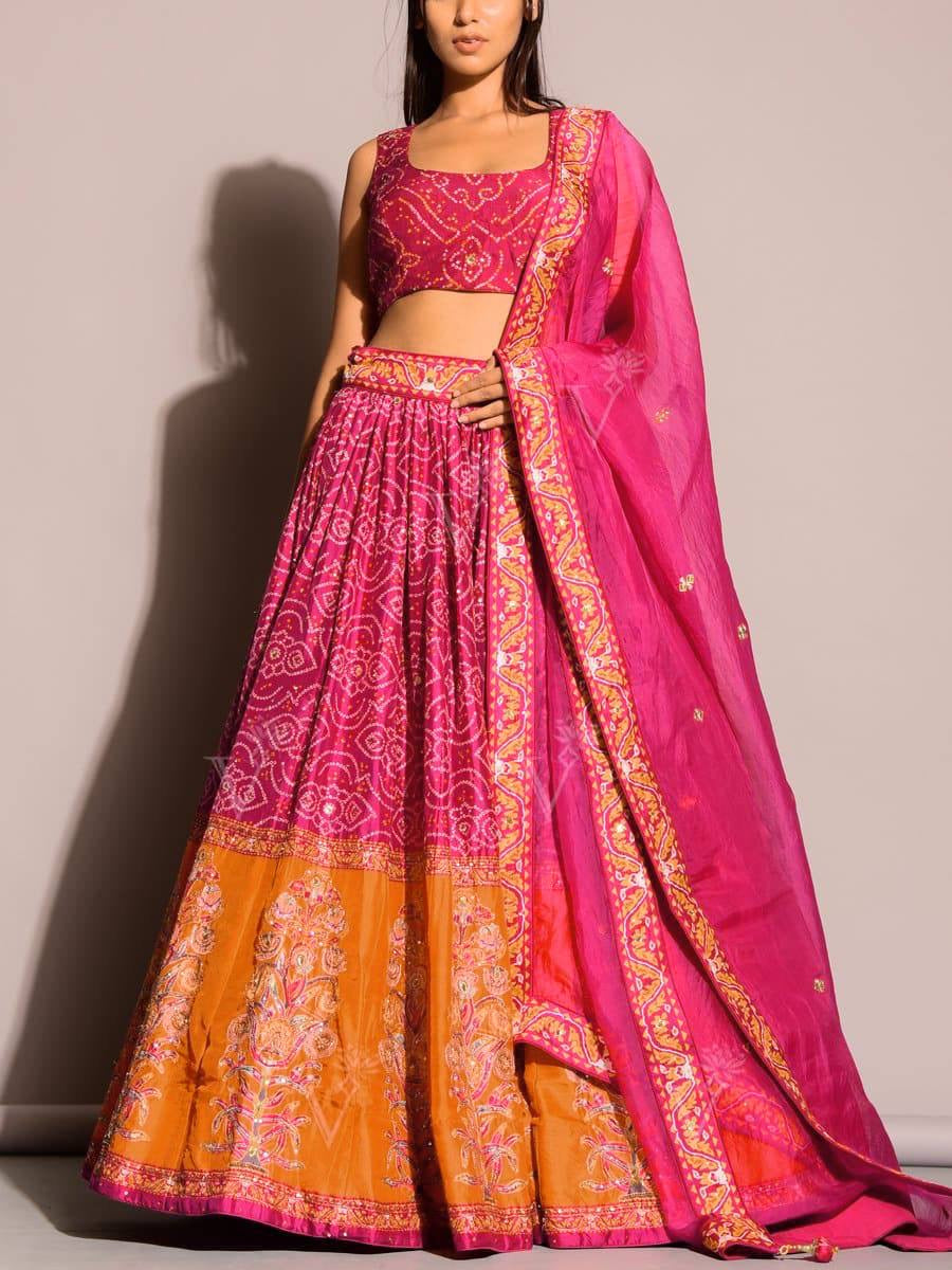 Designer Bandhni Look Lehenga Choli With Dori , Thread & Sequence work