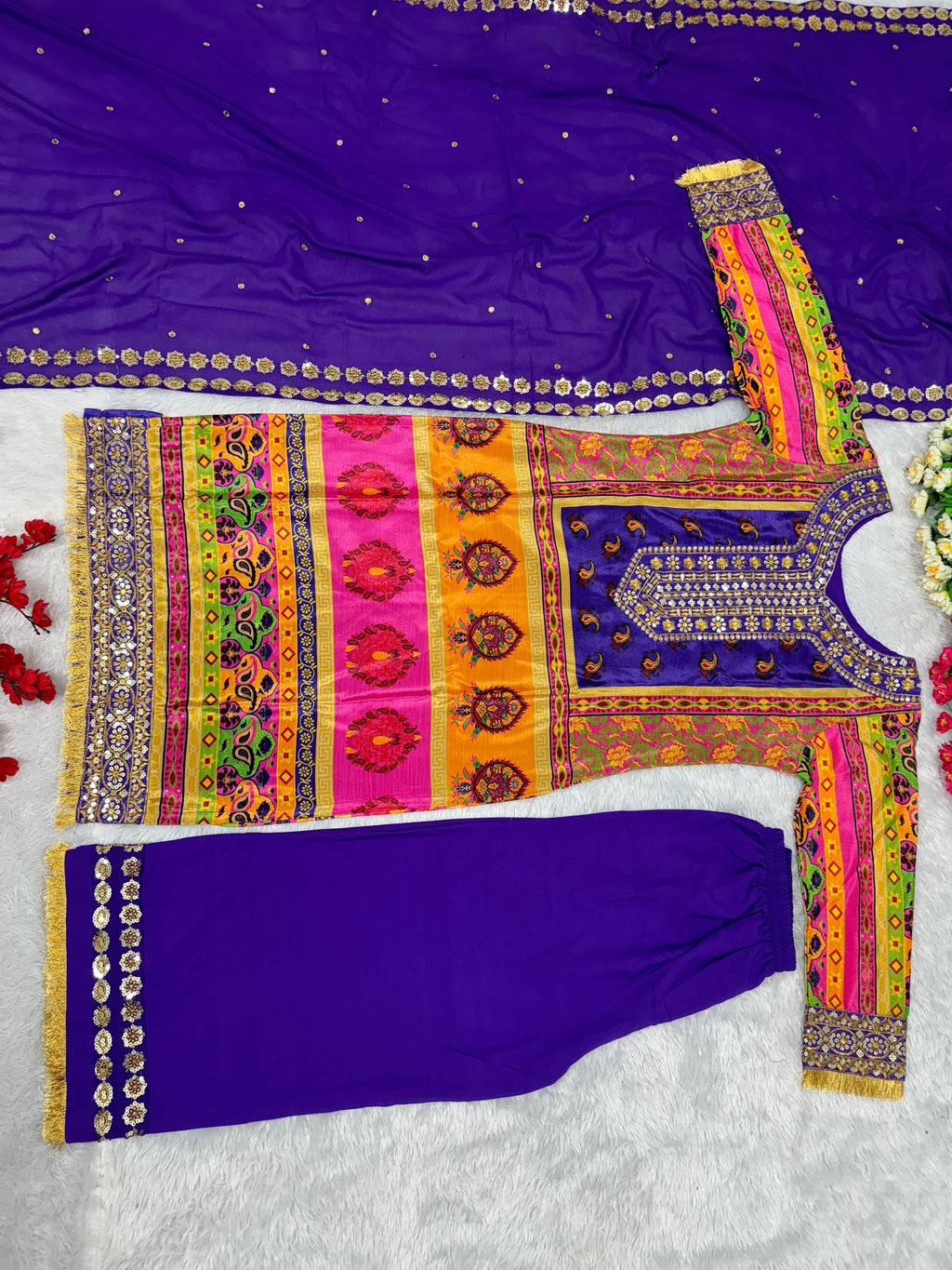 Beautiful Top Bottom And Dupatta With Digital Print Hand Work