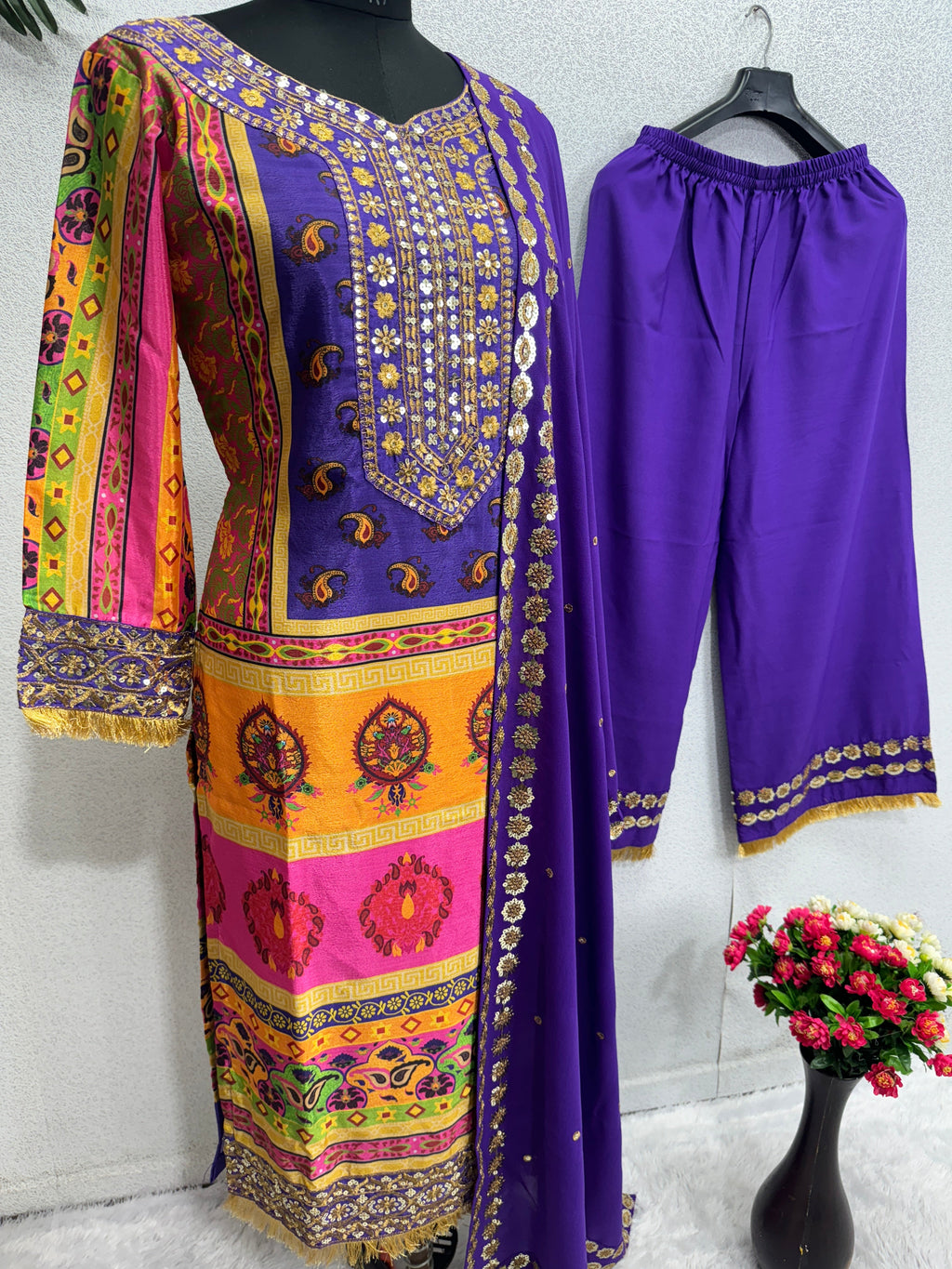 Beautiful Top Bottom And Dupatta With Digital Print Hand Work