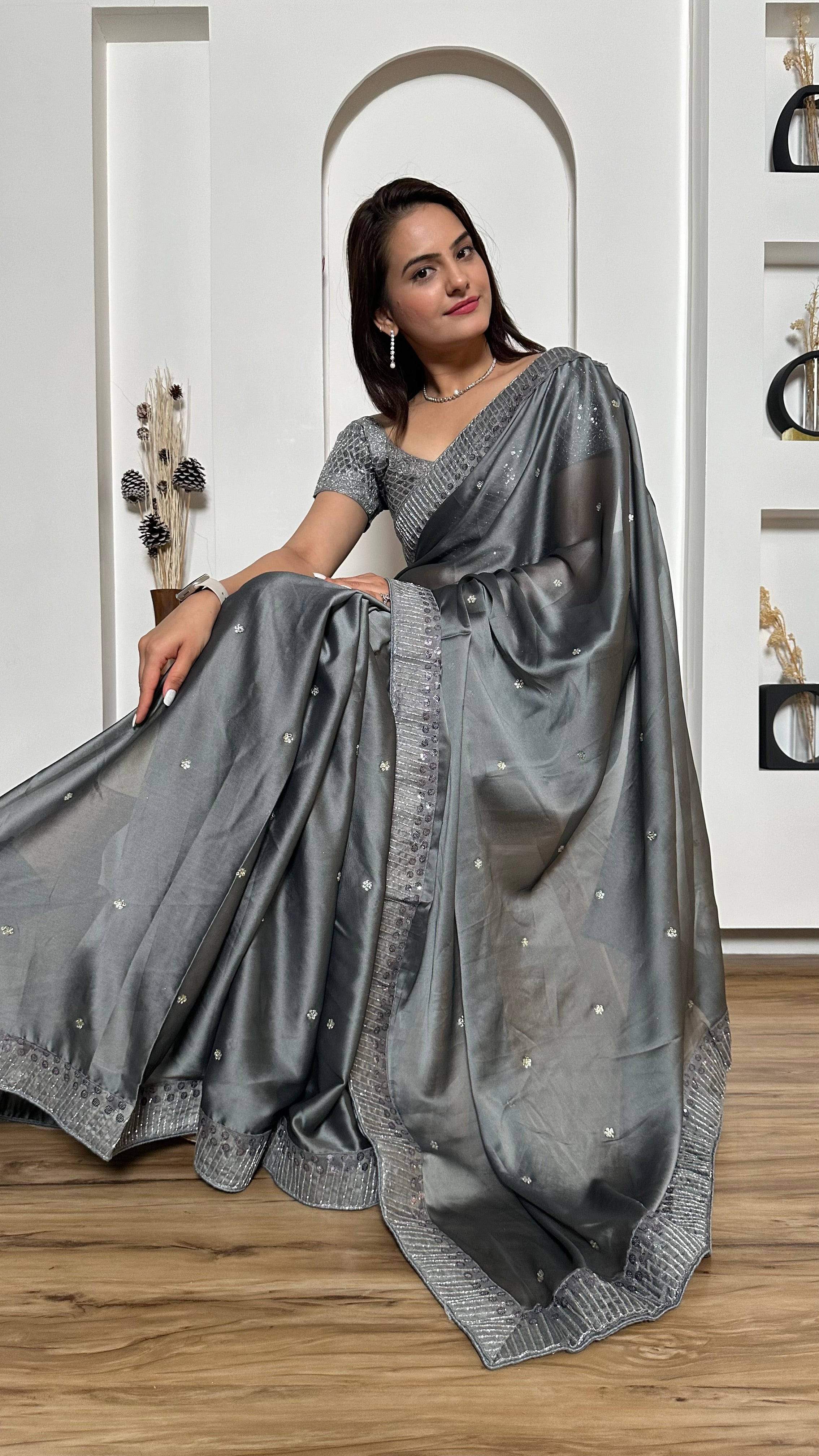 Party Wear Beautiful Saree With Stone Work