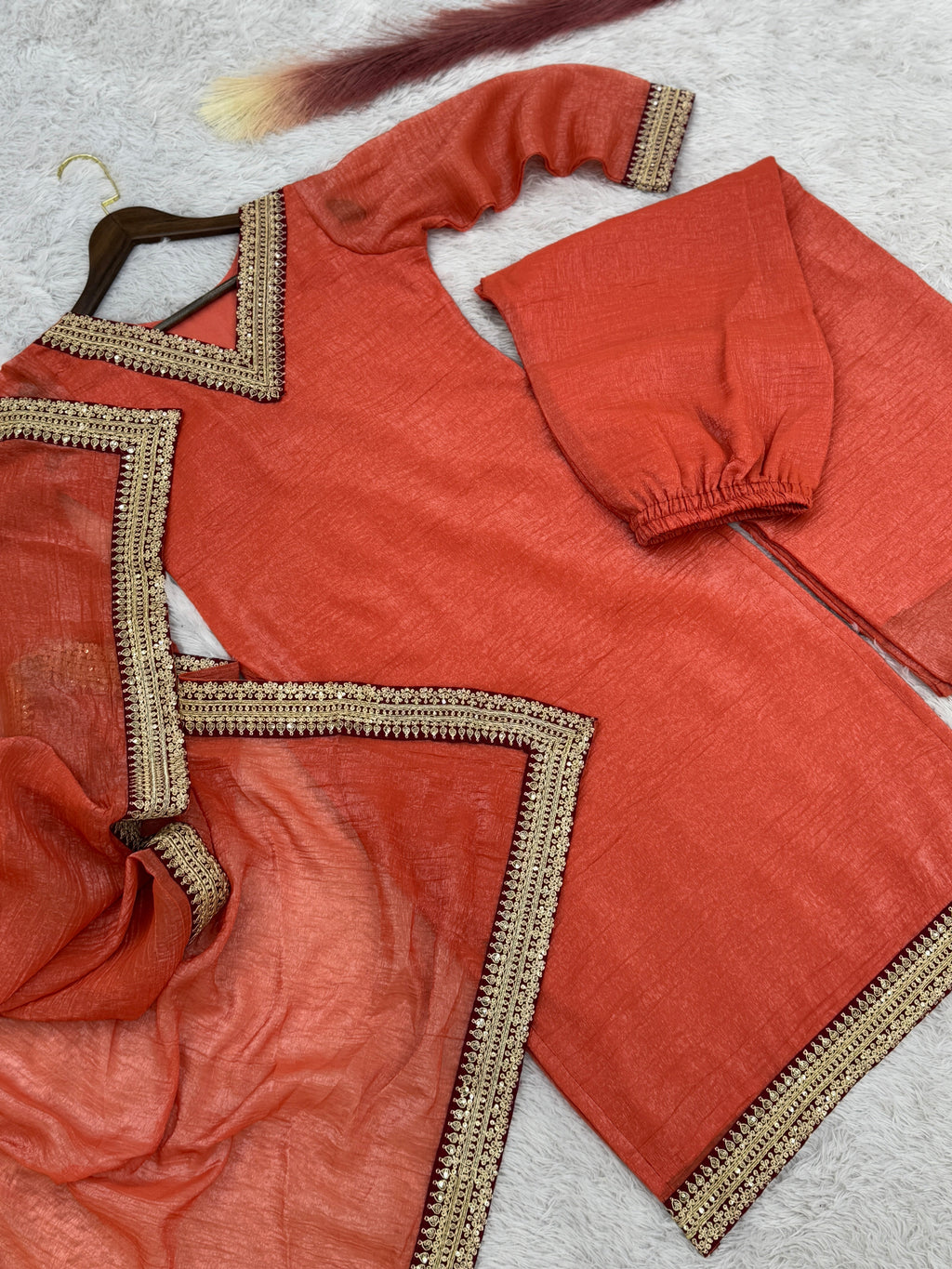 Beautiful Party Wear Top Bottom And Dupatta With Embroidery Work
