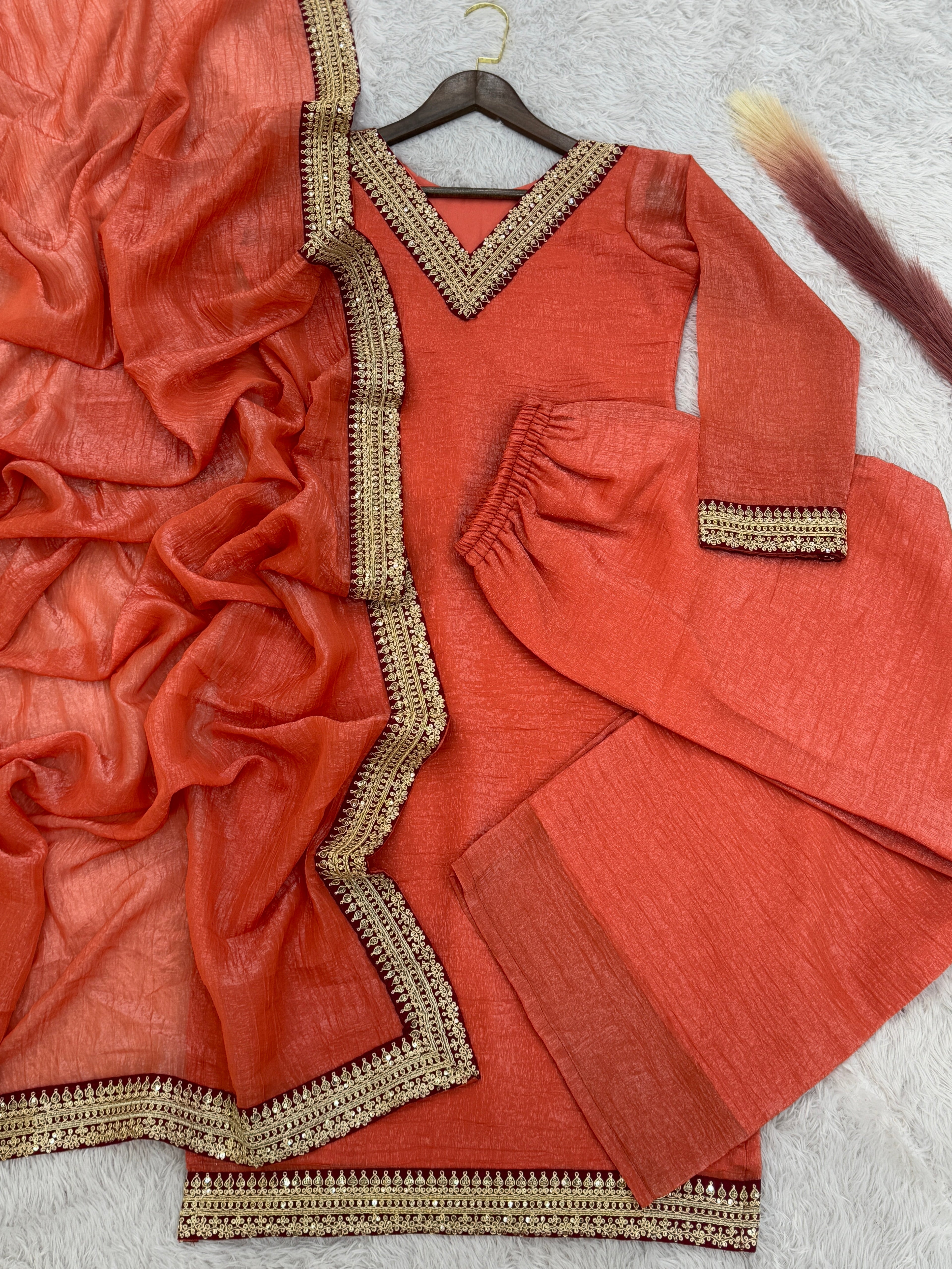 Beautiful Party Wear Top Bottom And Dupatta With Embroidery Work