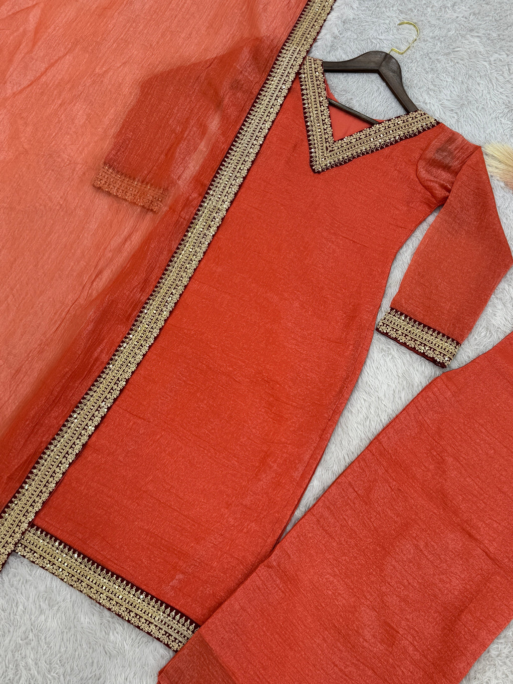 Beautiful Party Wear Top Bottom And Dupatta With Embroidery Work