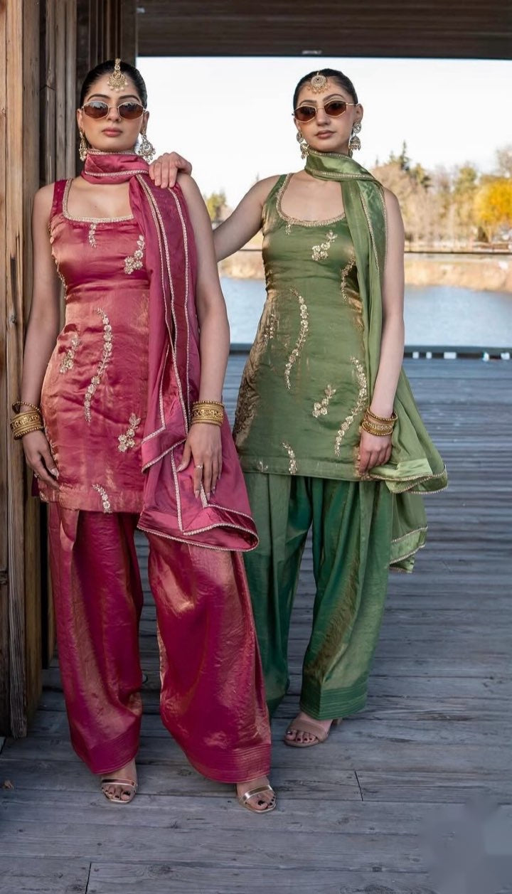 डिज़ाइनर पार्टी वियर लुक हैवी फेंडी सिल्क टॉप फर्शी और दुपट्टा