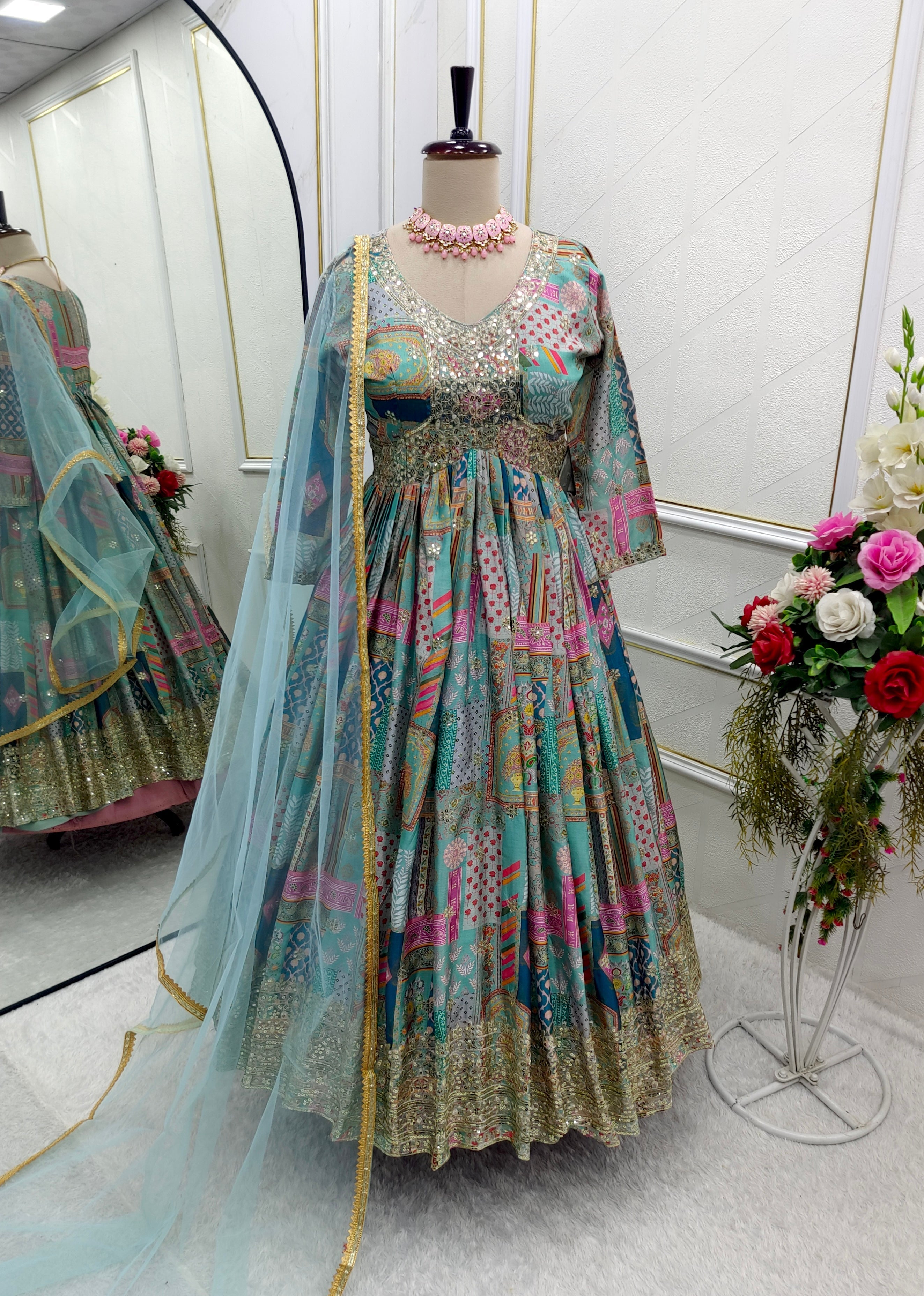 Designer Party Wear Aliya-Cut Gown -Pent And Dupatta