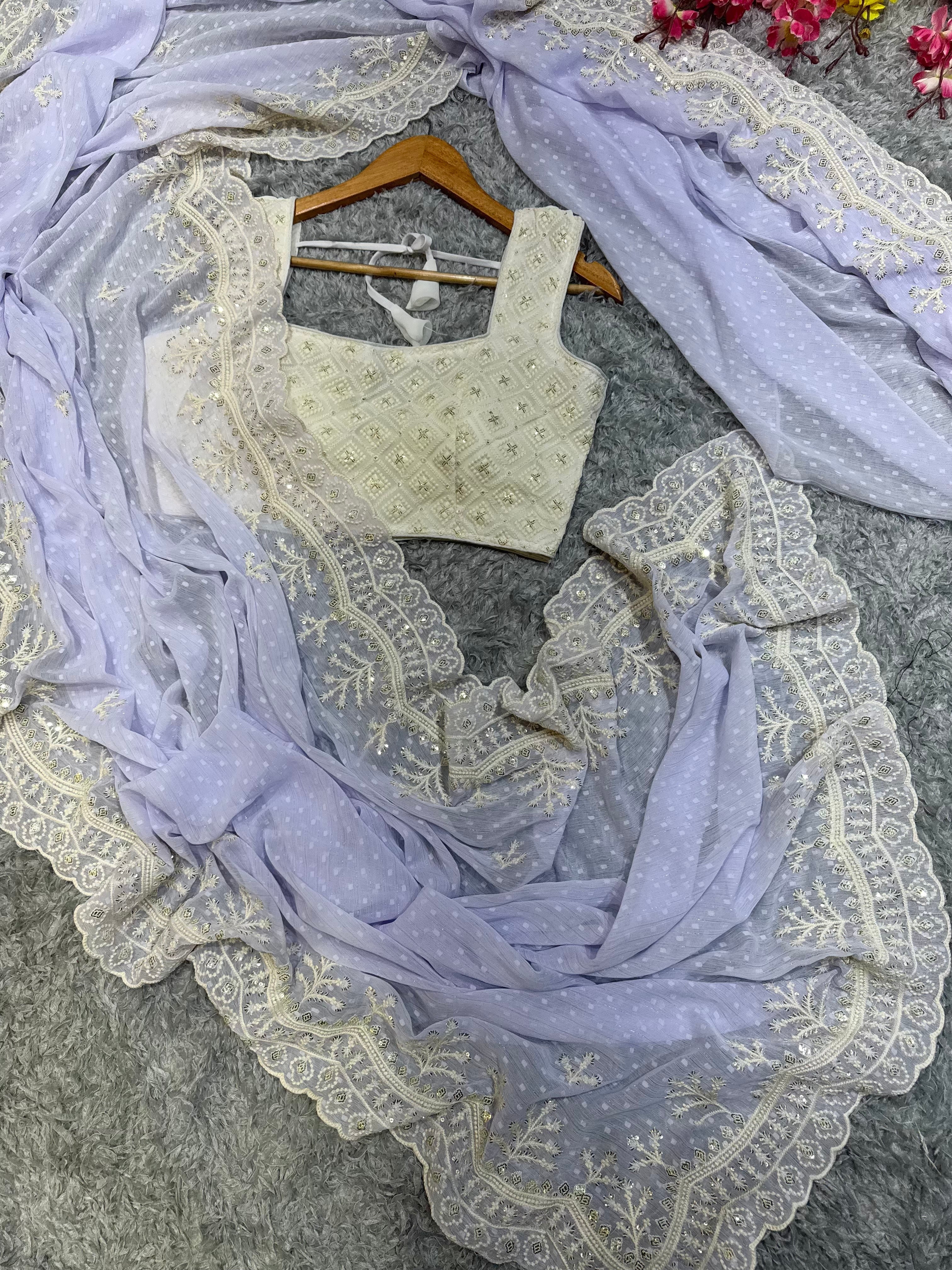 Designer Saree With Beautiful Sequins And Threads Embroidery