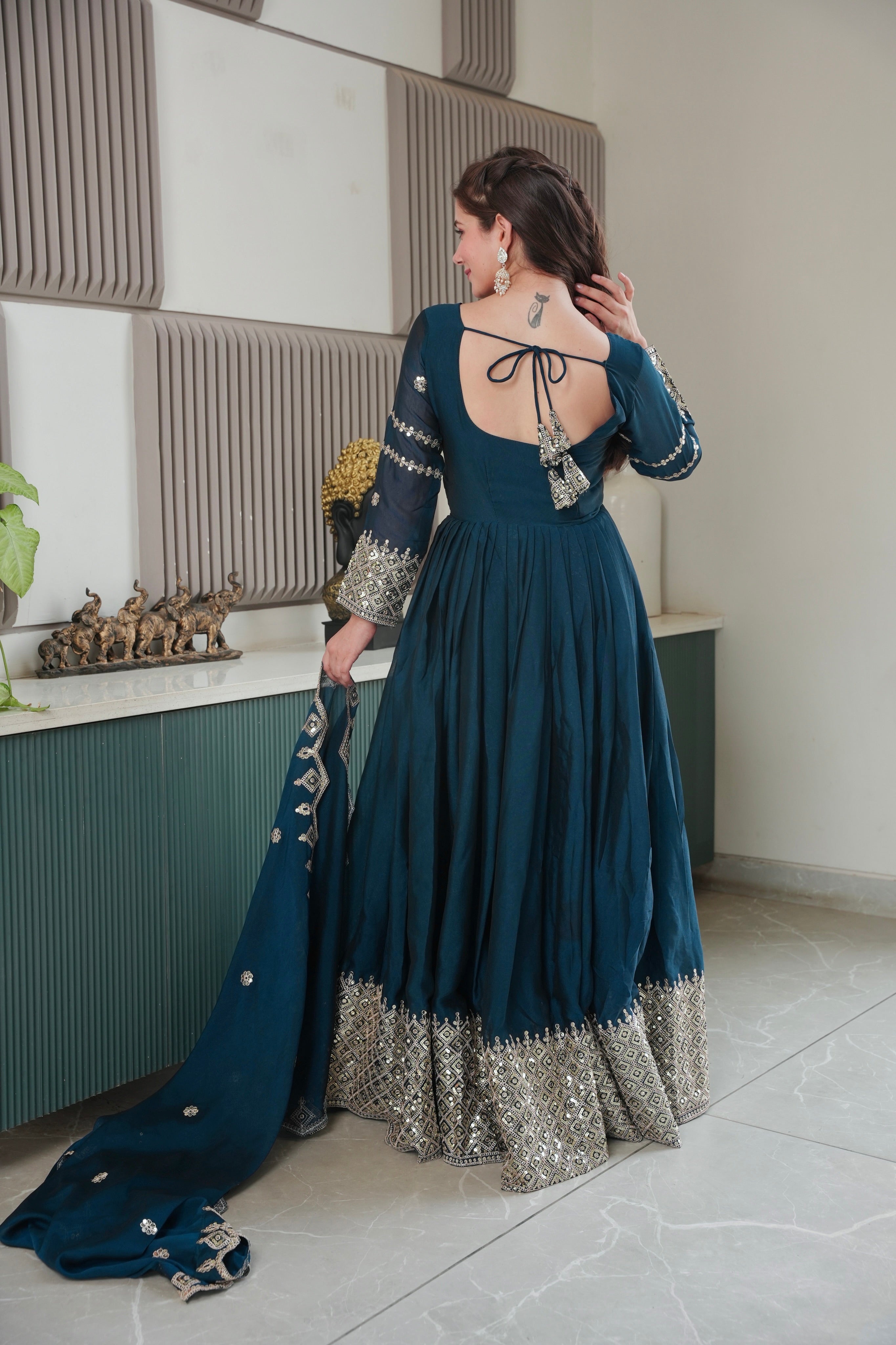 Party Wear Look Gown With Embroidery Codding & Sequins Work