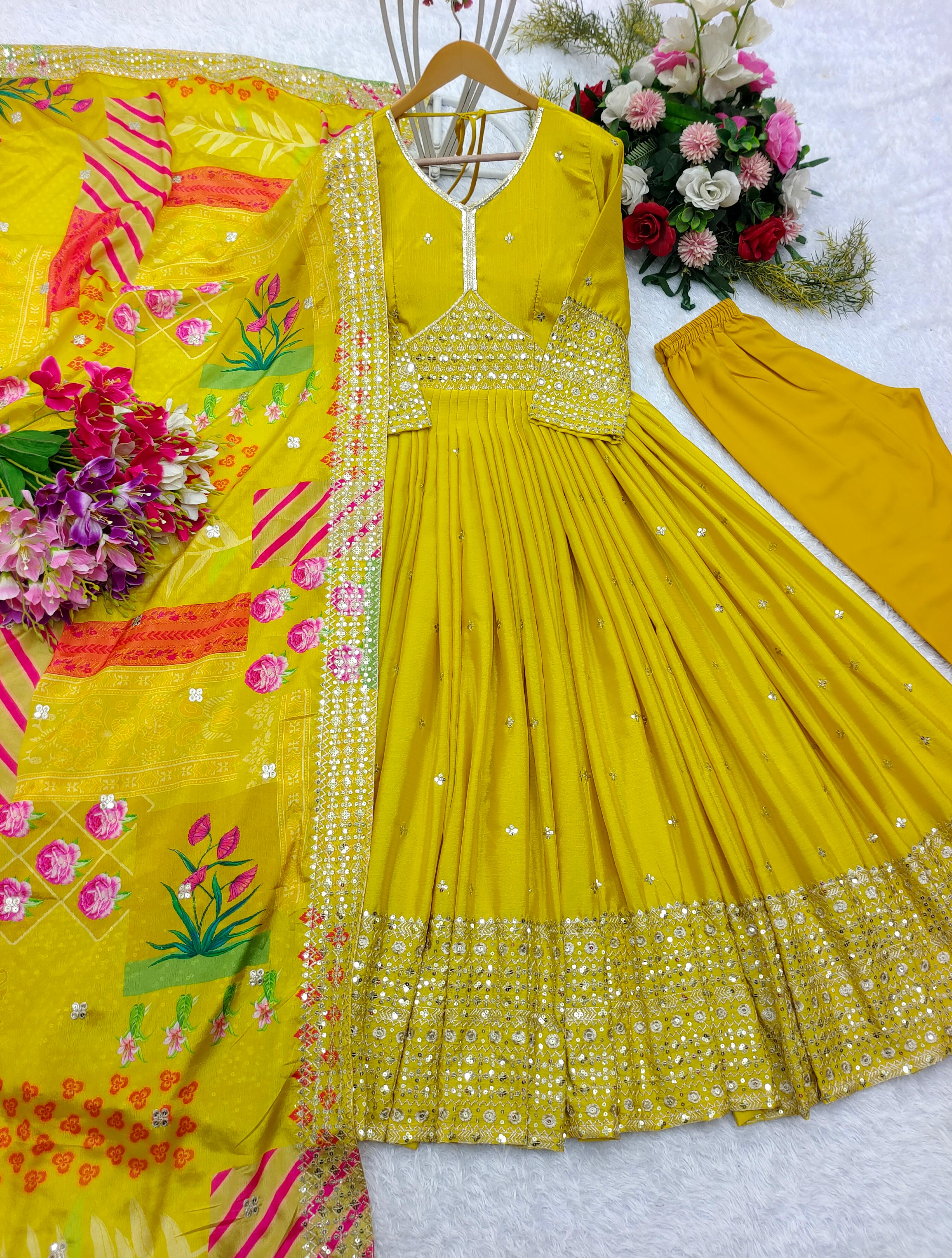 Designer Party Wear Gown With Pent And Dupatta Set