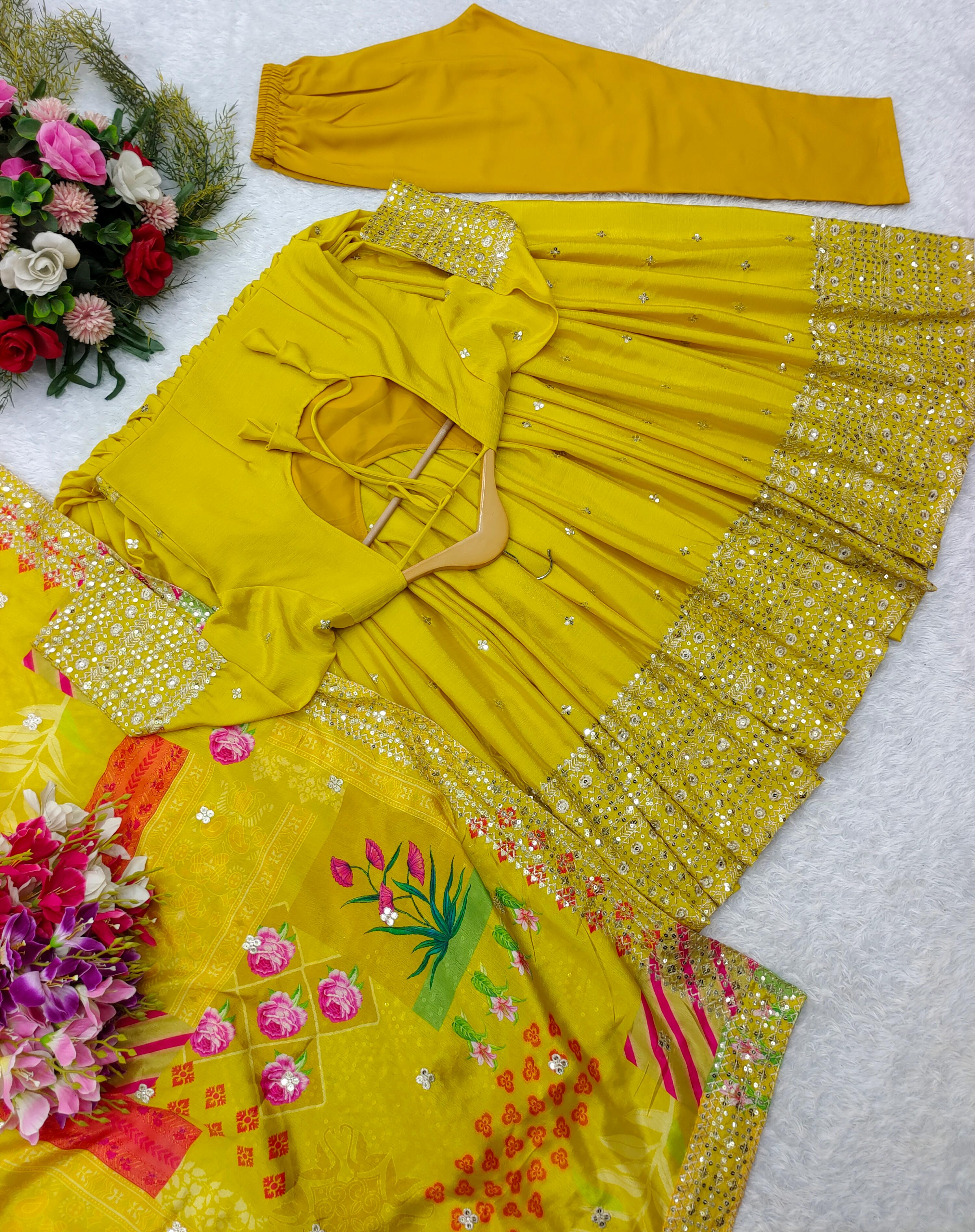 Designer Party Wear Gown With Pent And Dupatta Set