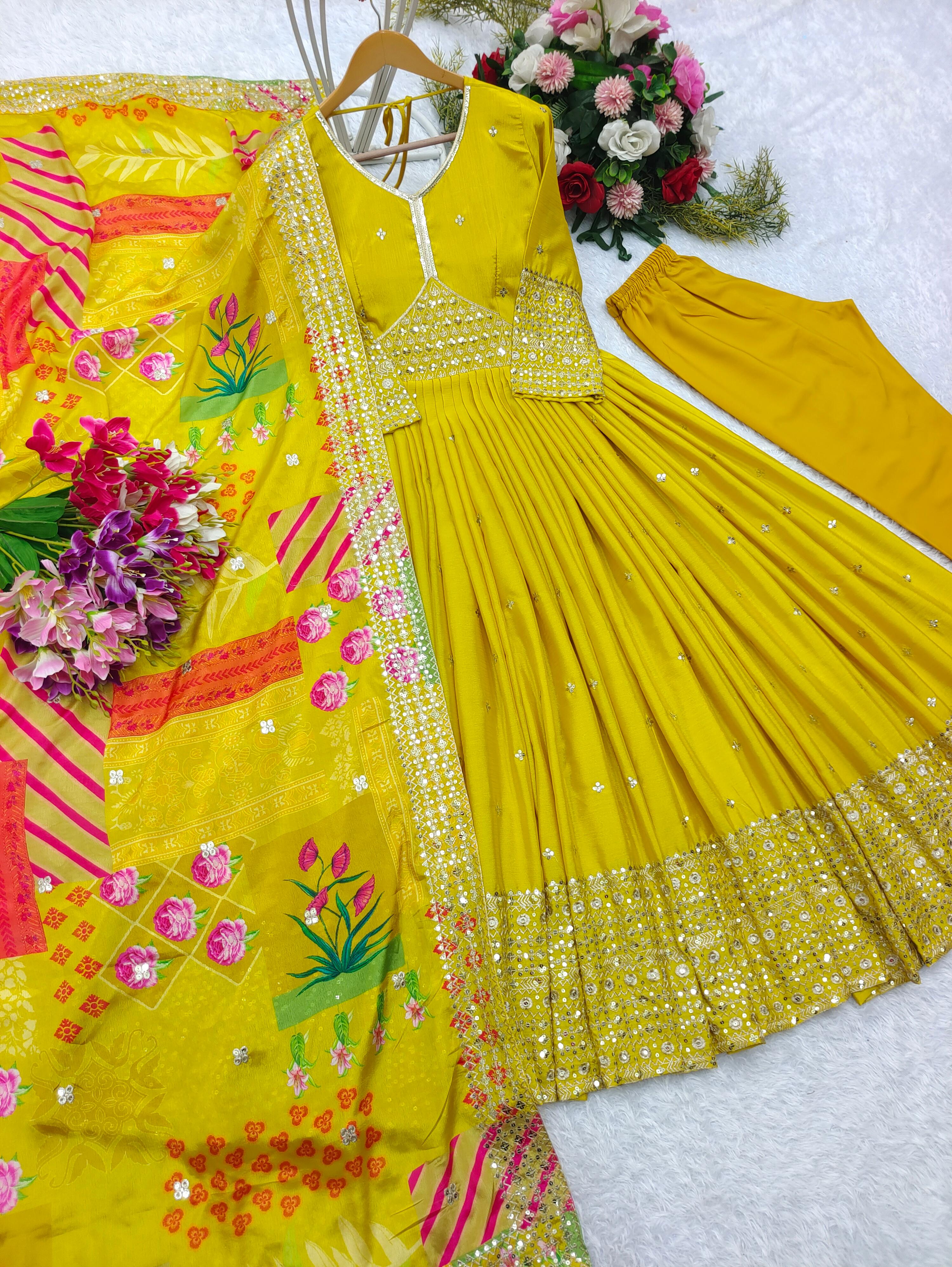 Designer Party Wear Gown With Pent And Dupatta Set
