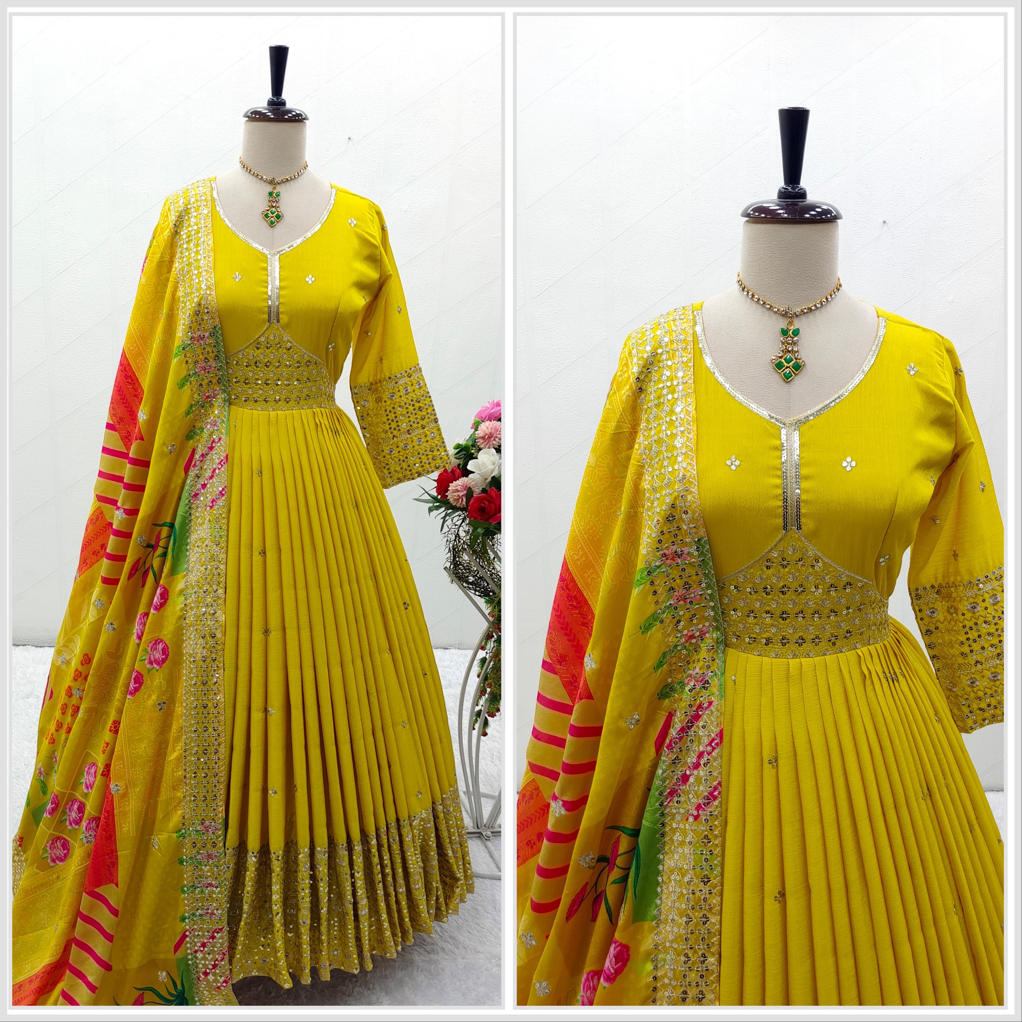 Designer Party Wear Gown With Pent And Dupatta Set