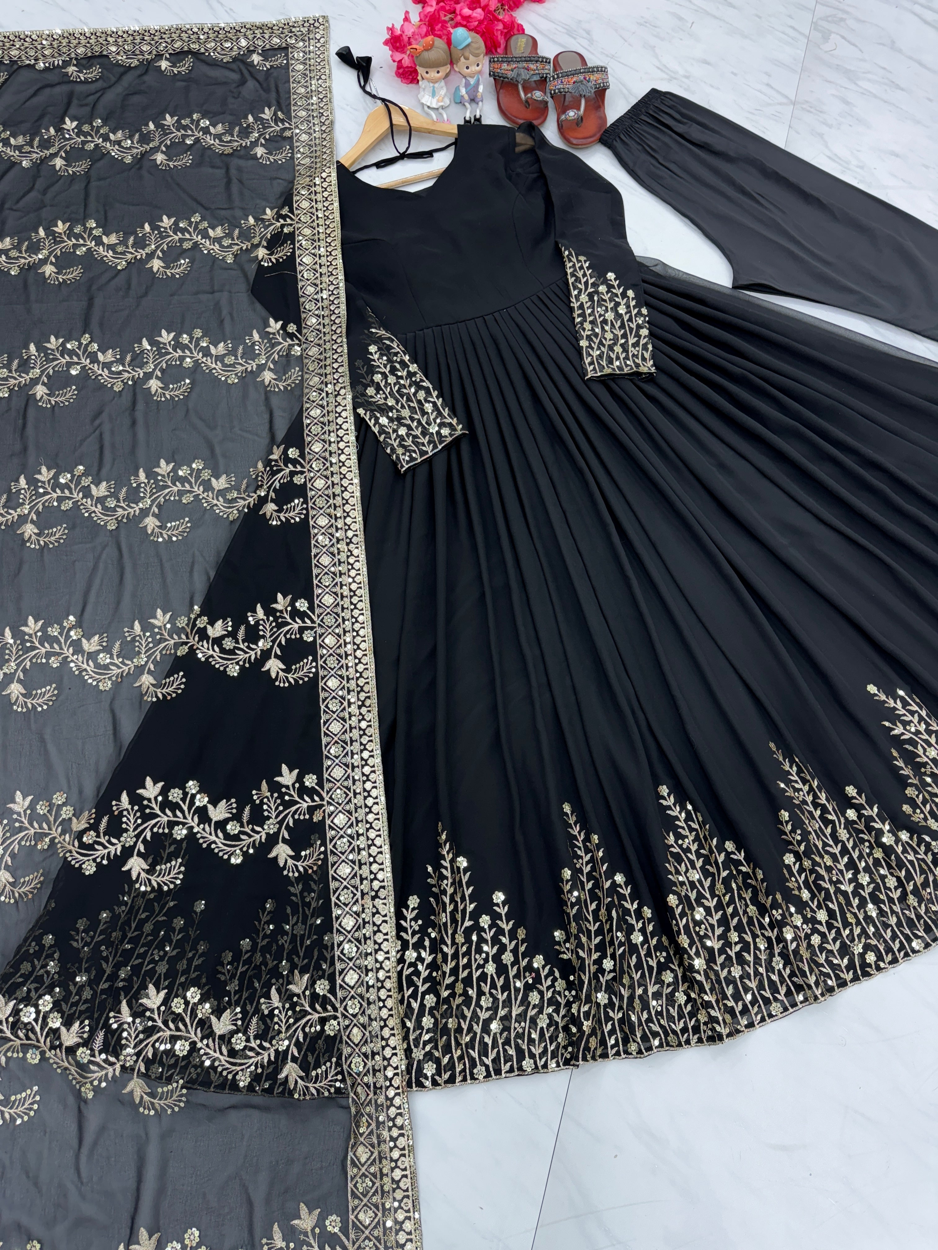 Party Wear Look Designer Gown, Dupatta & Bottom