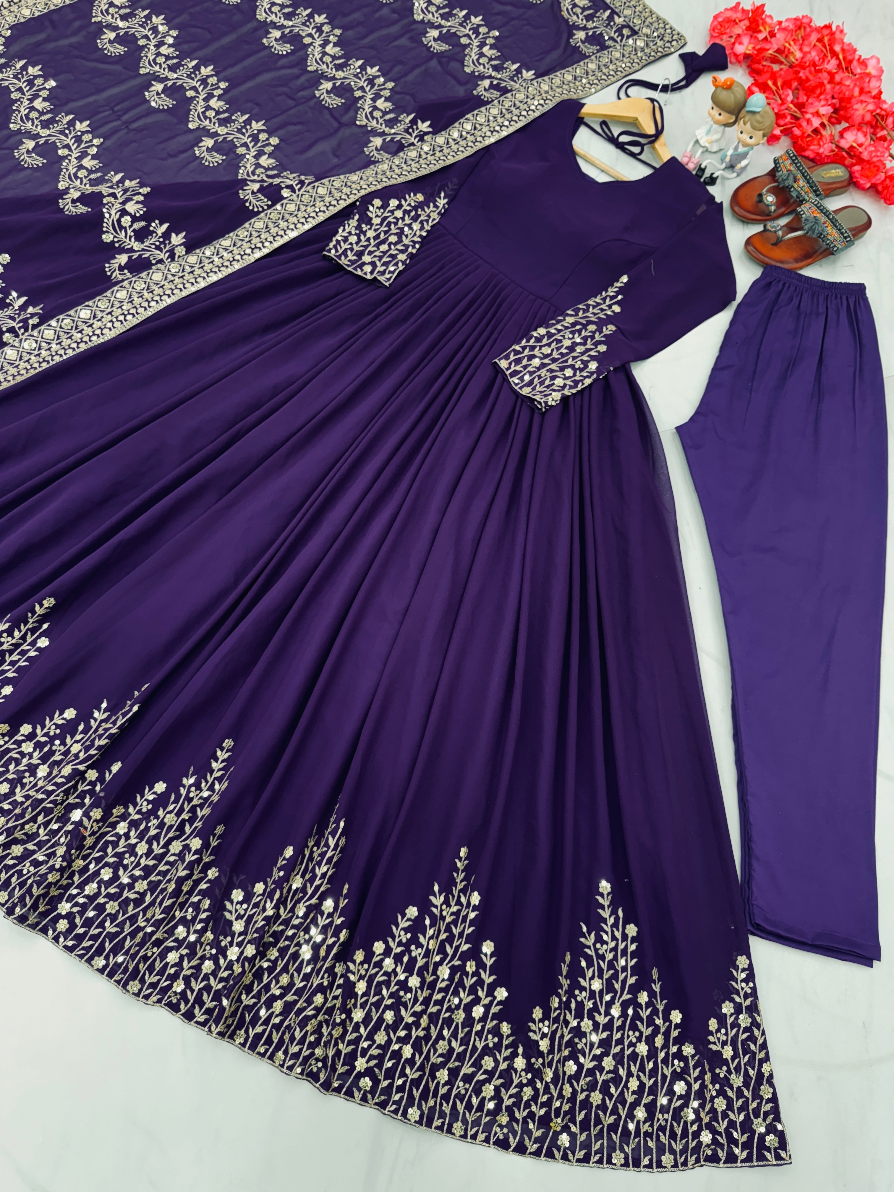 Party Wear Look Designer Gown, Dupatta & Bottom