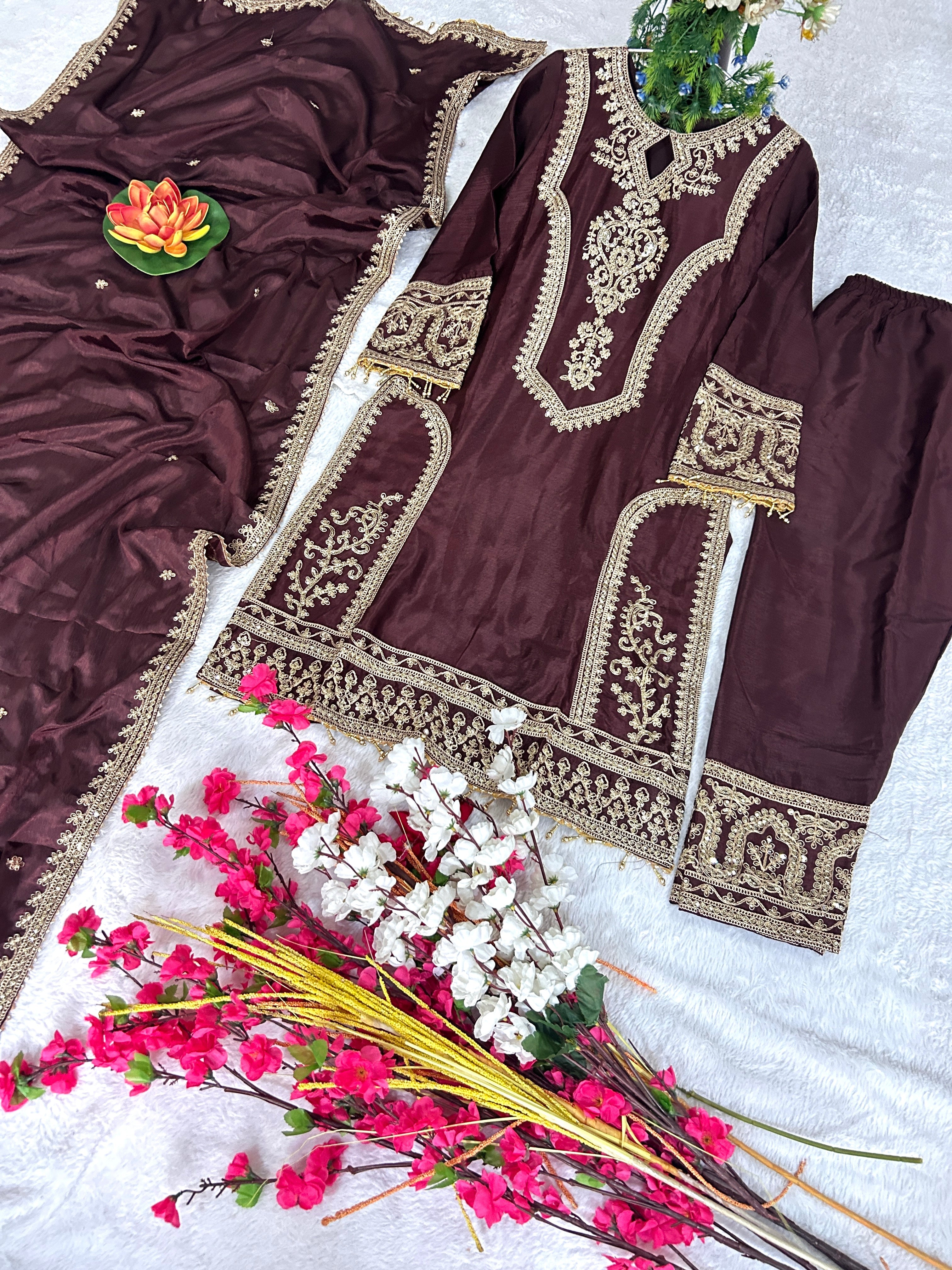 पार्टी वियर खूबसूरत टॉप-बॉटम और फैंसी दुपट्टा