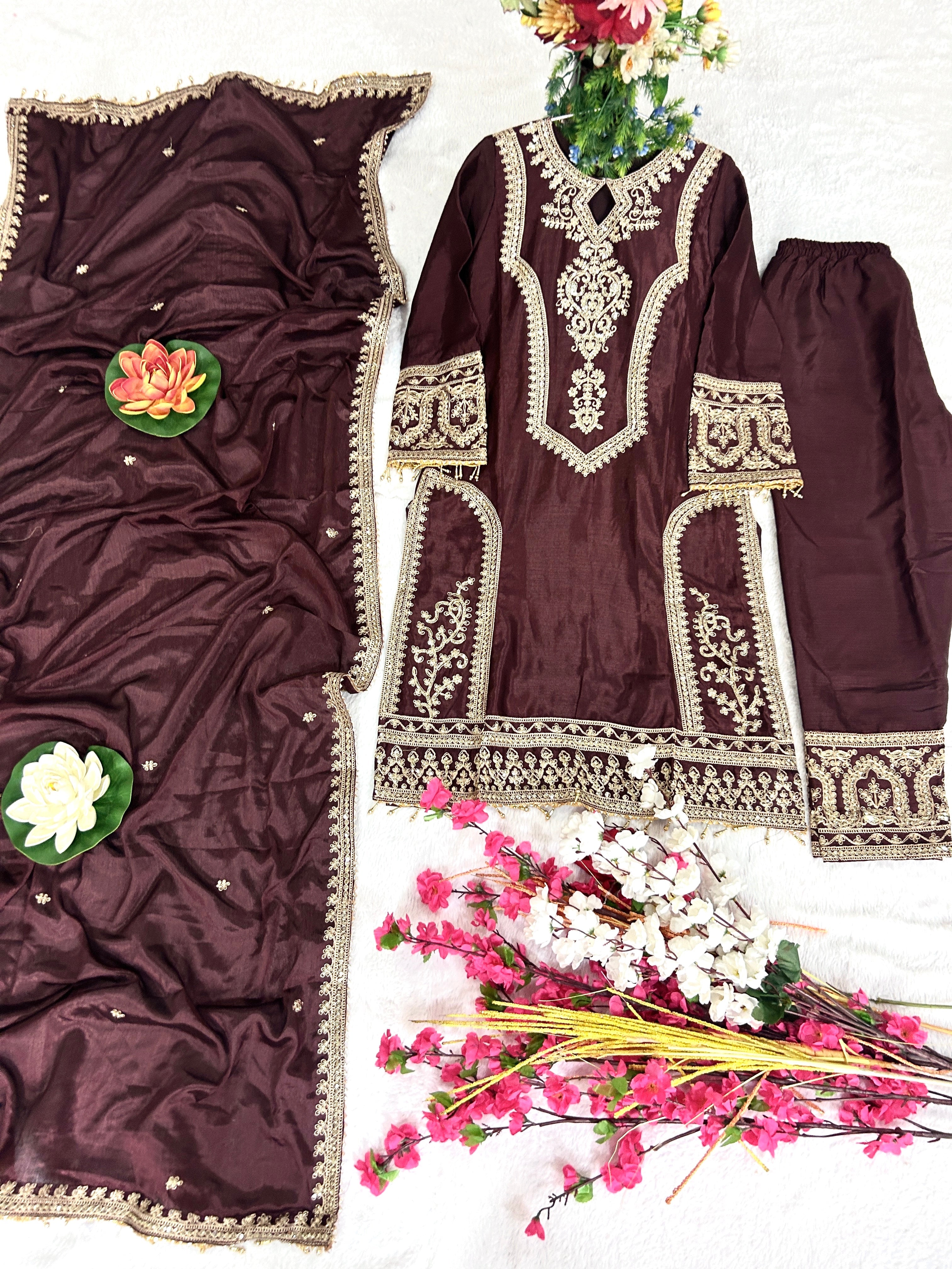 पार्टी वियर खूबसूरत टॉप-बॉटम और फैंसी दुपट्टा