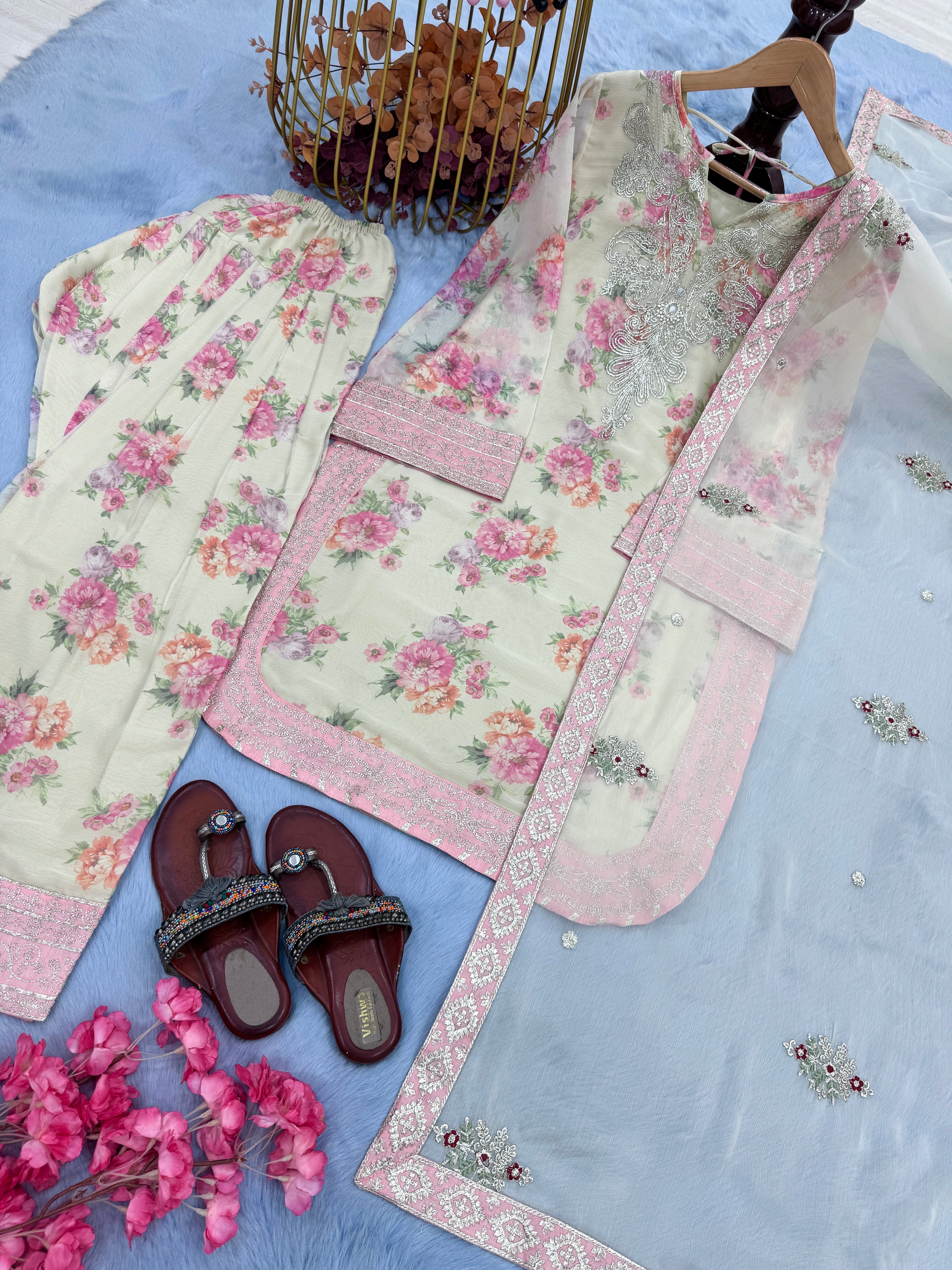 पार्टी वियर डिज़ाइनर टॉप-बॉटम और खूबसूरत दुपट्टा 