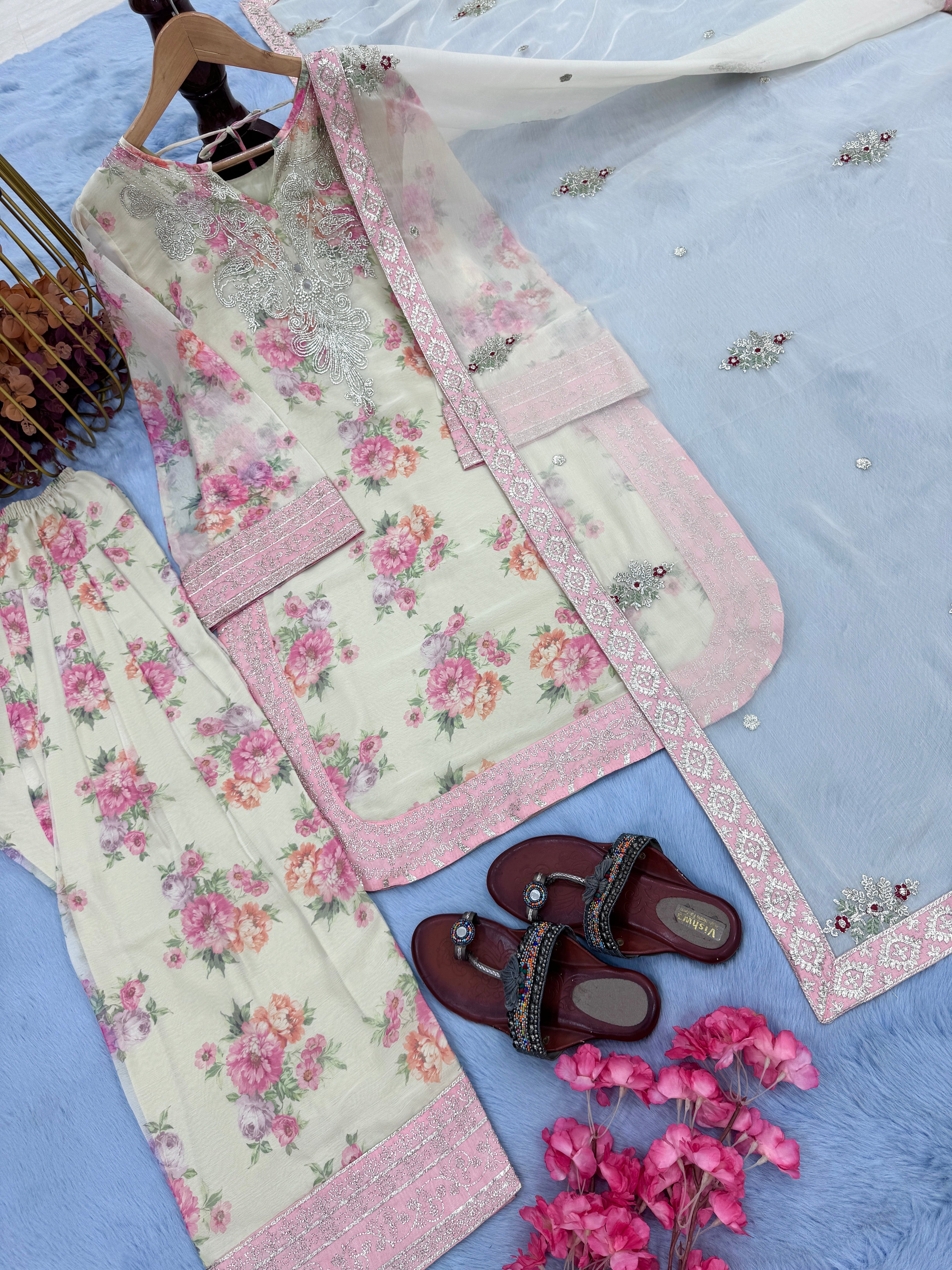 पार्टी वियर डिज़ाइनर टॉप-बॉटम और खूबसूरत दुपट्टा 