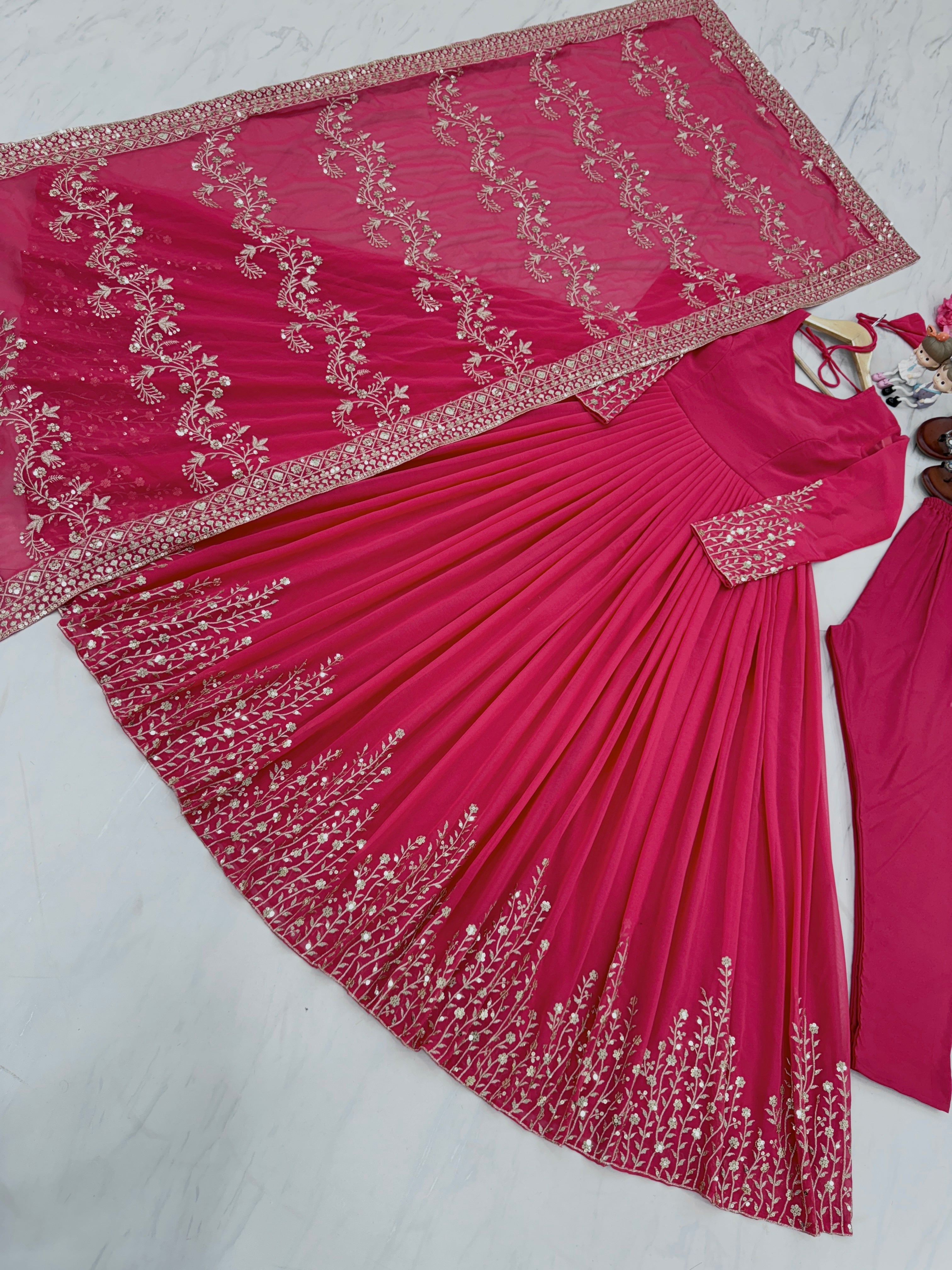 Party Wear Look Beautiful Gown, Dupatta & Bottom Set