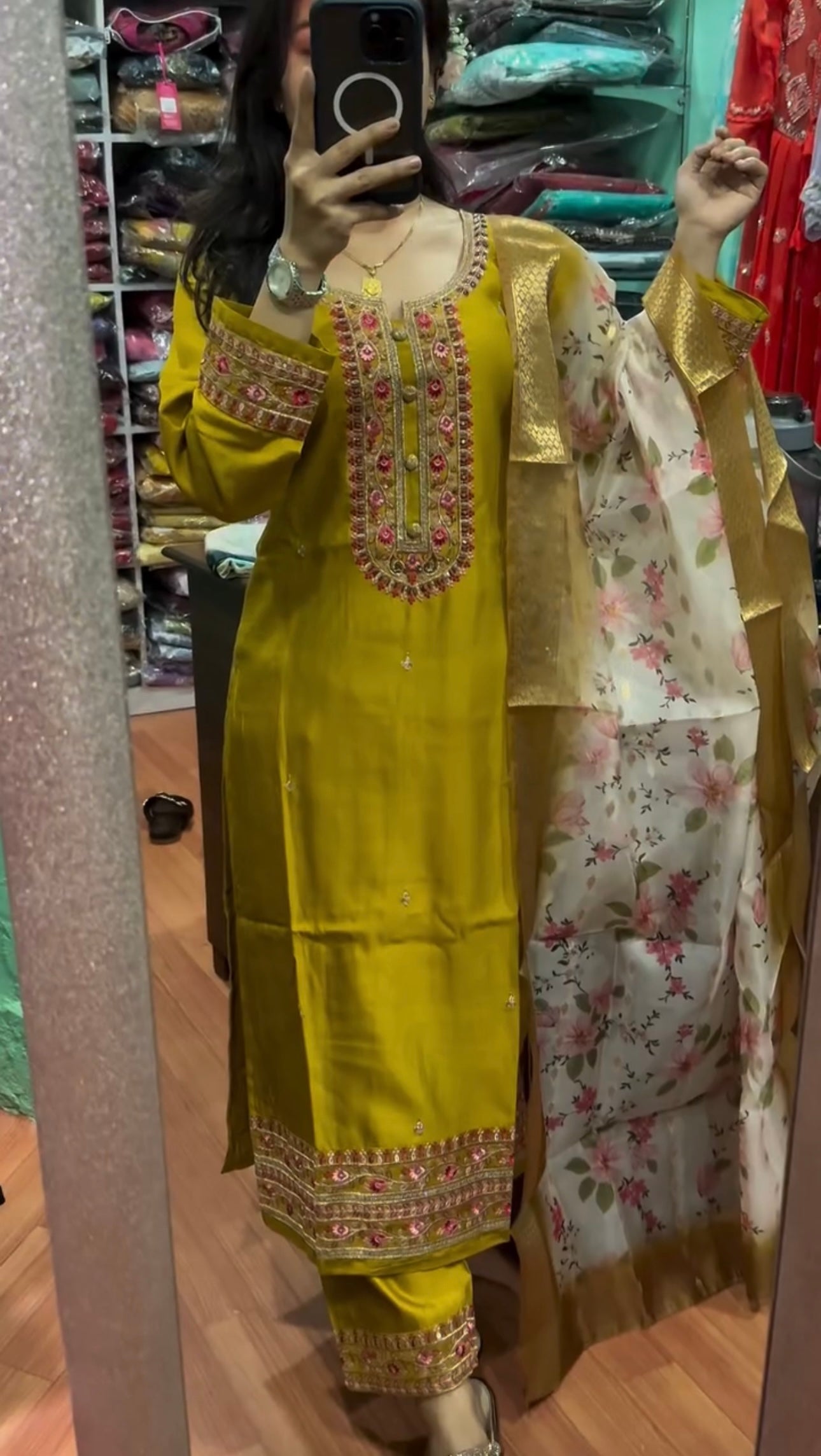 Designer Party Wear Look Silk Top Bottom & Dupatta Set