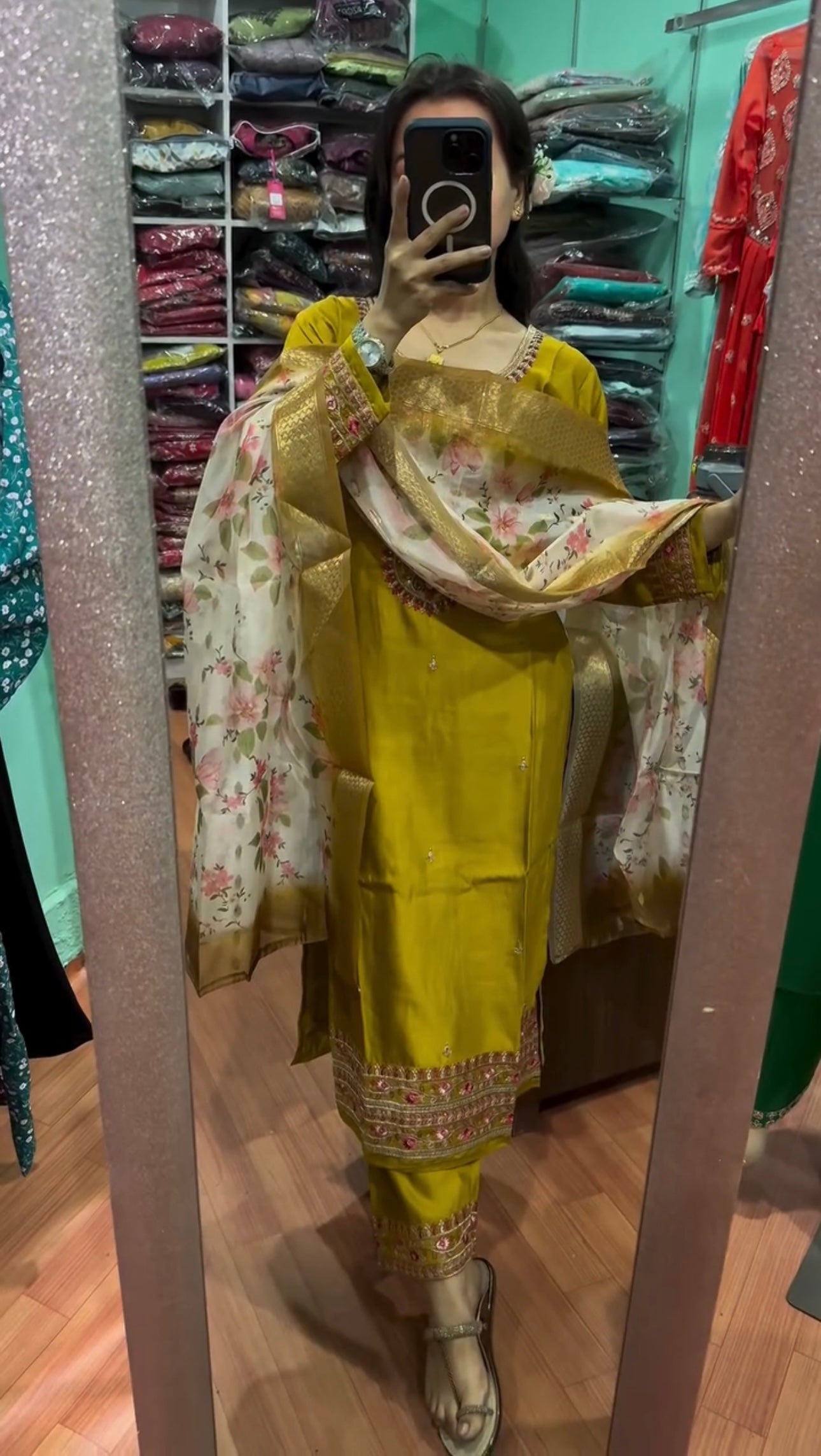 Designer Party Wear Look Silk Top Bottom & Dupatta Set