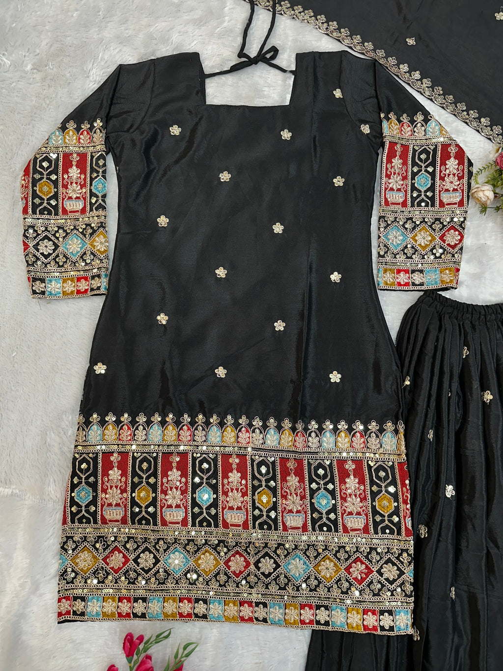 Designer Top Bottom And Dupatta With Embroidery Work