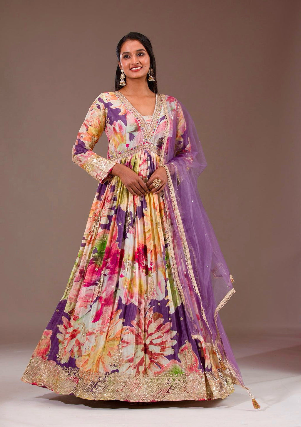 Party Wear Gown With Embroidery Thread & Sequins Work