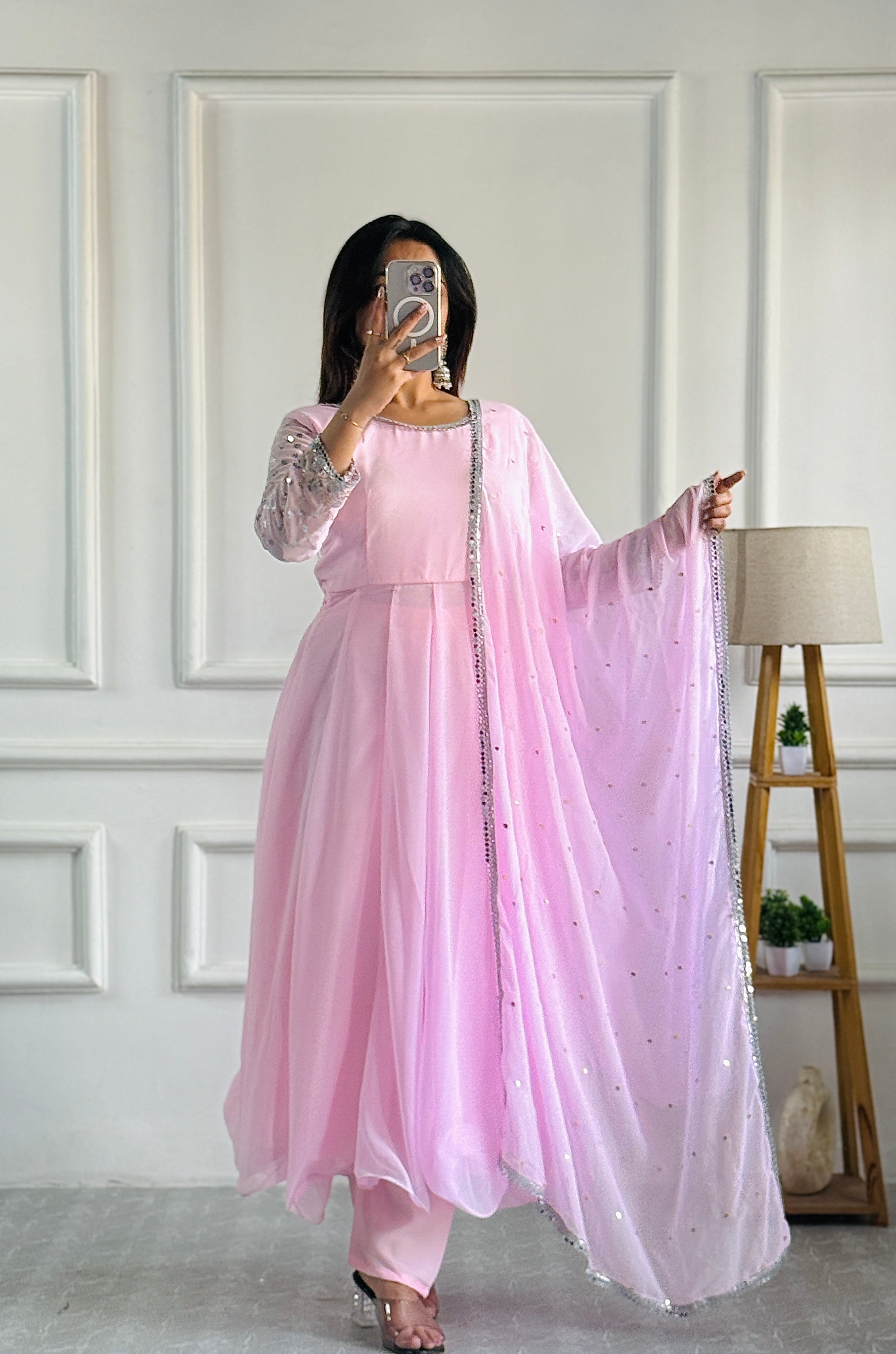 Designer Beautiful Gown Pent And Dupatta With Embroidery Work