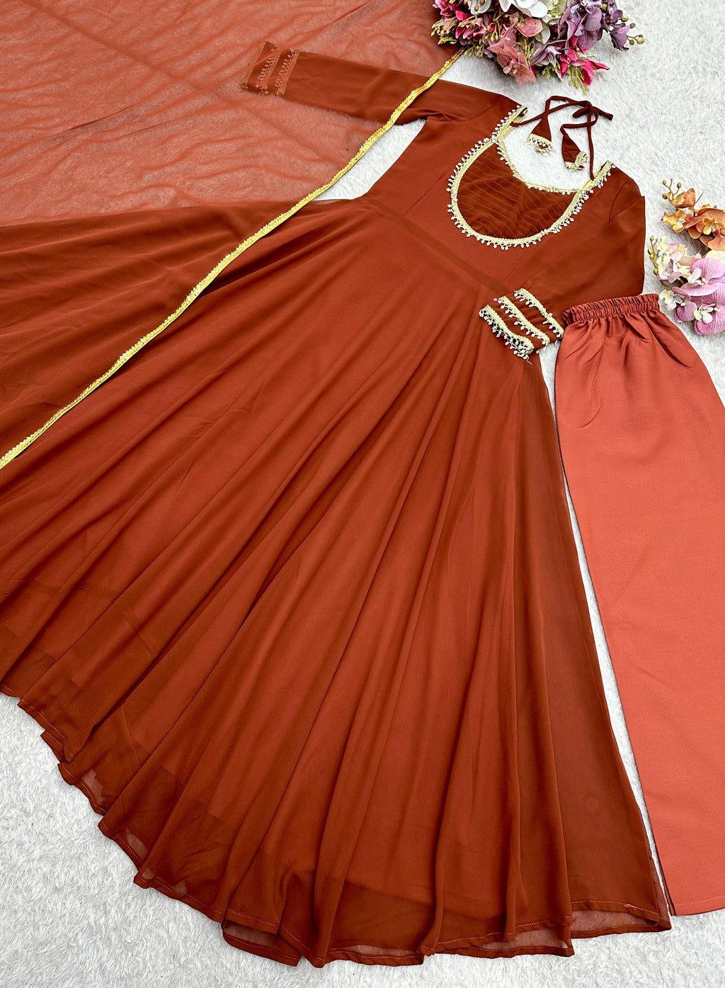 Designer Party Wear Look Heavy Fox Georgette Gown Pent & Dupatta