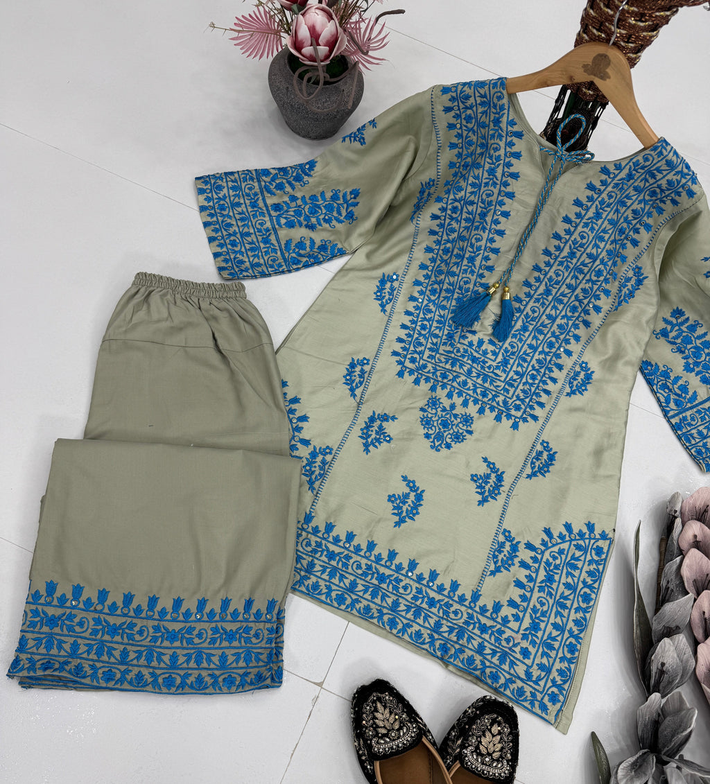 Beautiful Party Wear Top And Bottom With Embroidery Sequence Work