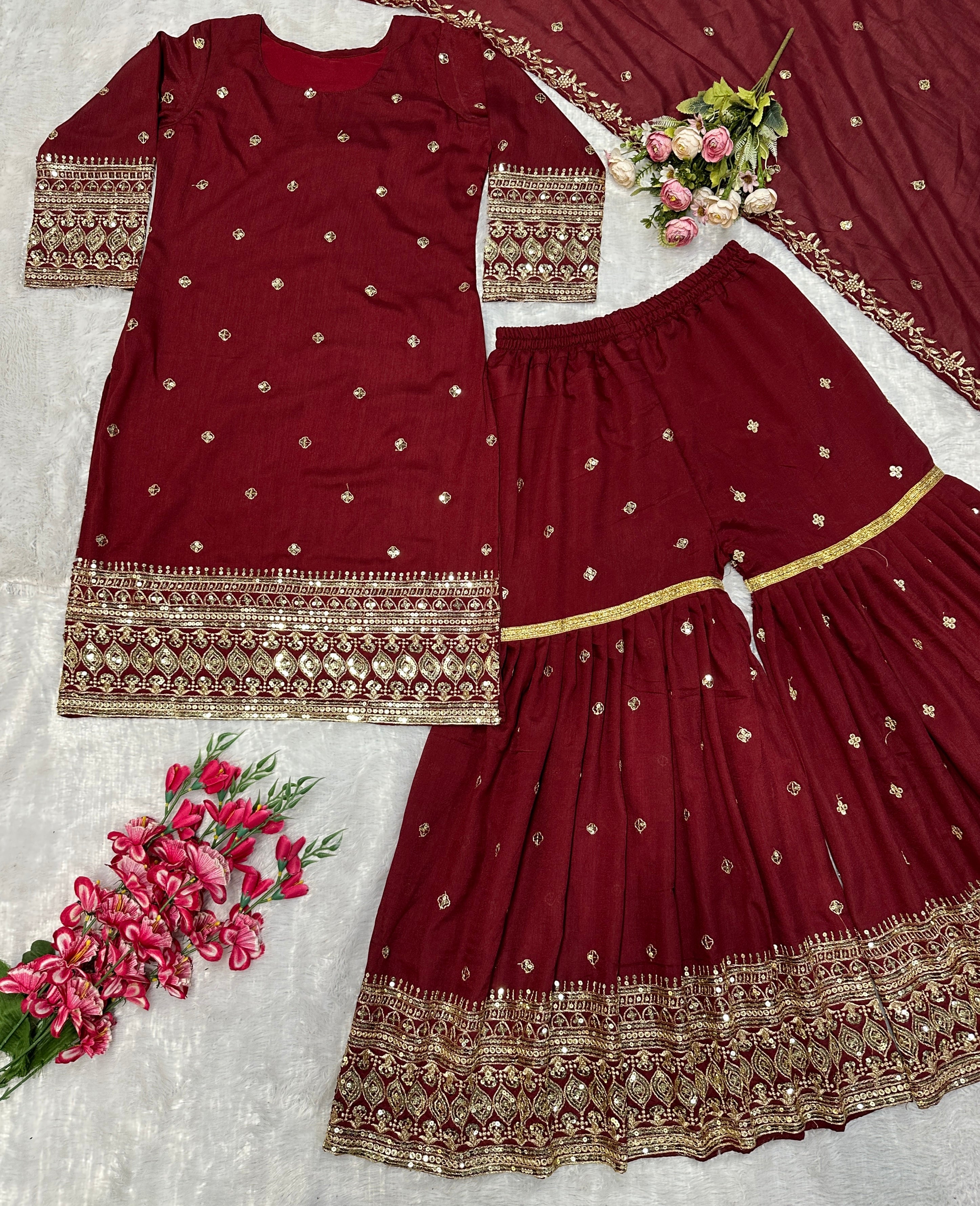 डिज़ाइनर पार्टी वियर टॉप बॉटम और प्लाज़ो