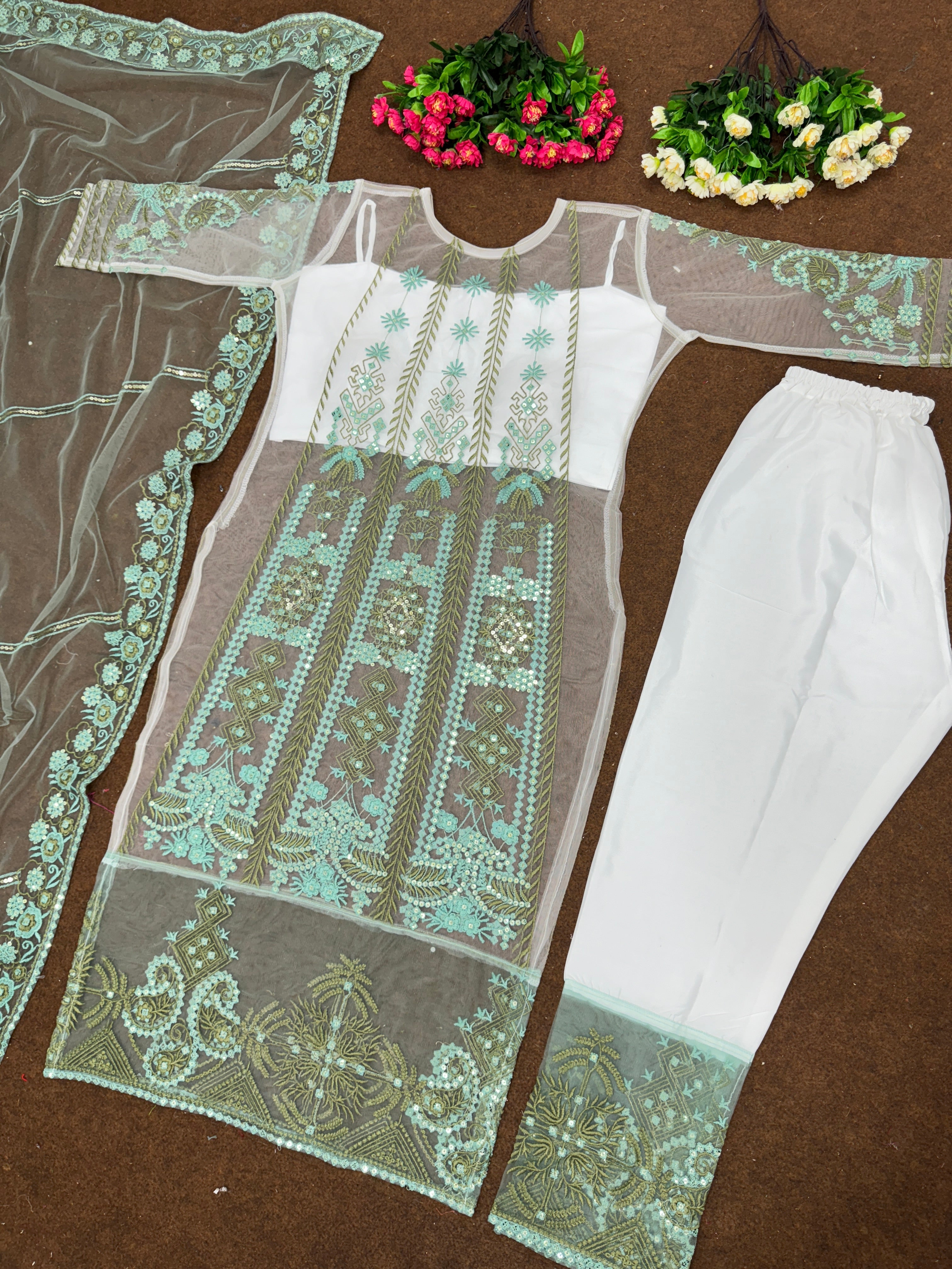 Party Wear Fancy 4 Piece With Embroidery Sequence Work